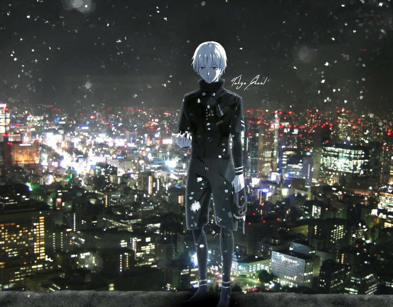 Ken Kaneki Sa Gilid Ng Gusali Ang Lungsod Tokyo Ghoul Anime Wallpaper