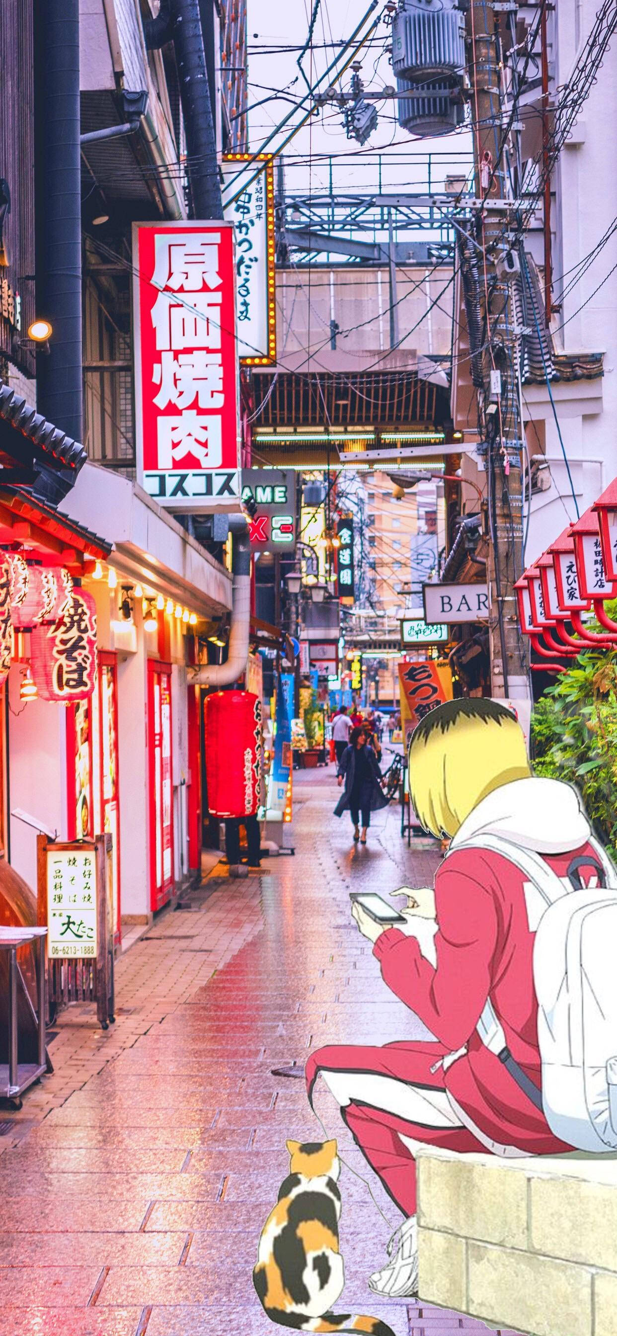 Kenma Kozume na nag-eexplore ng vibrant market alley Wallpaper