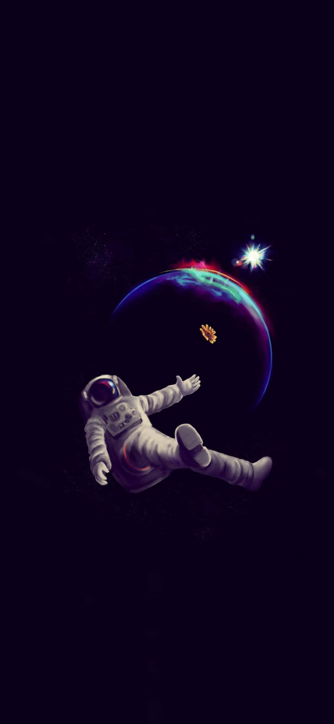 Kinakatawan ang pagtama ng dalawang mundo – itong astronaut iPhone wallpaper ay nagdadala ng walang hanggan na posibilidad ng espasyo sa iyong bulsa. Wallpaper