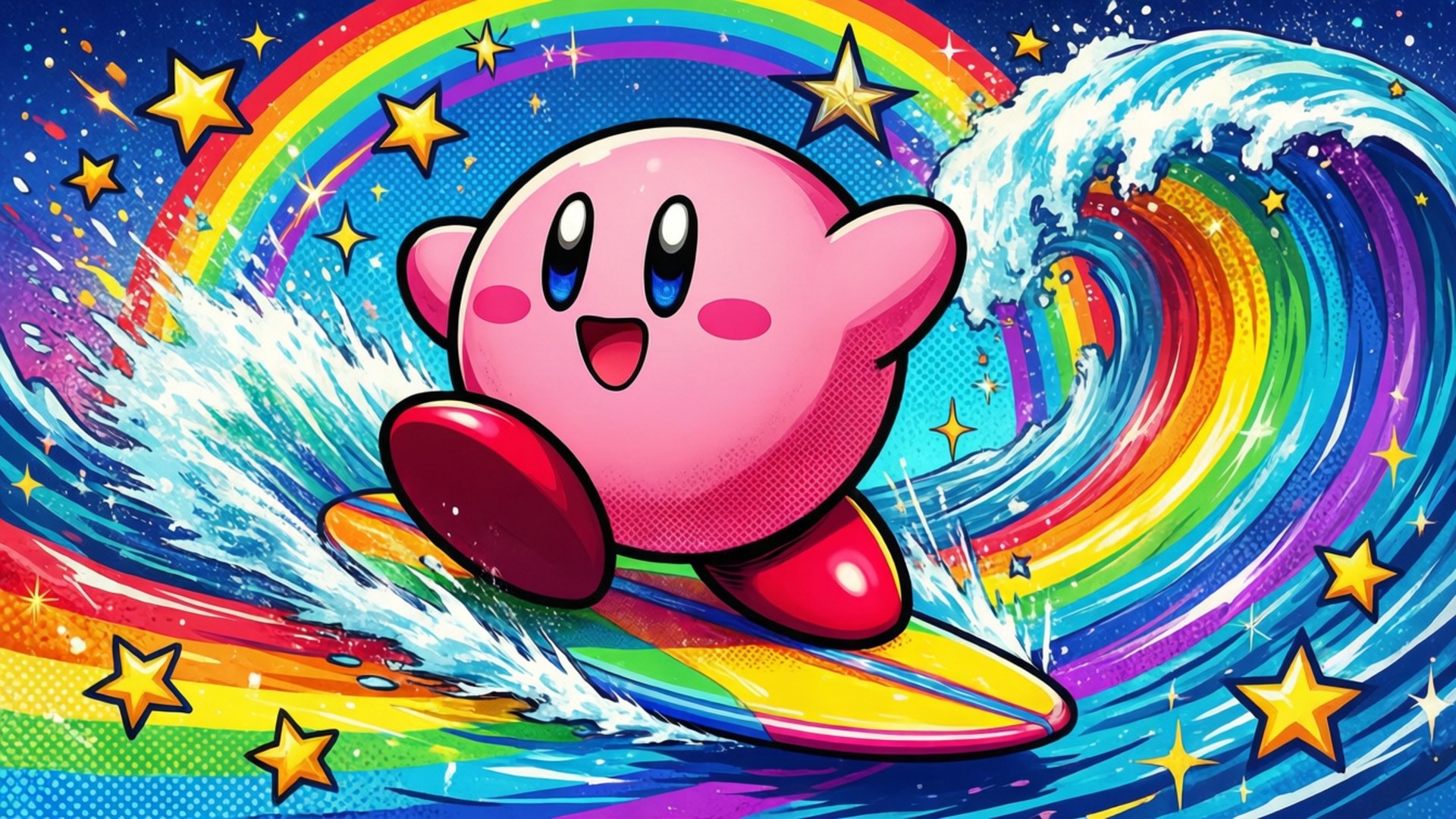 Kirby na Sumasakay sa Bahaghari Wallpaper