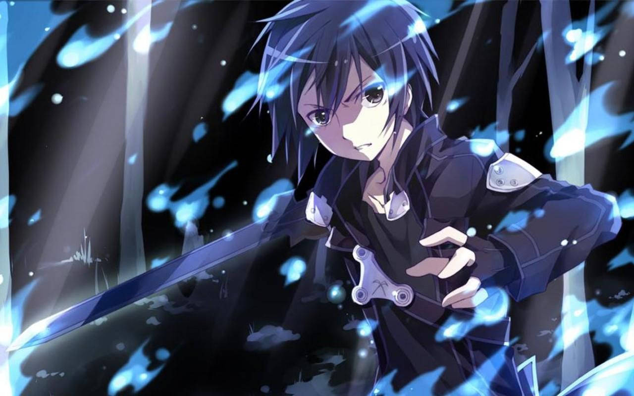 Kirito, isang matapang na anime boy mula sa Sword Art Online Wallpaper