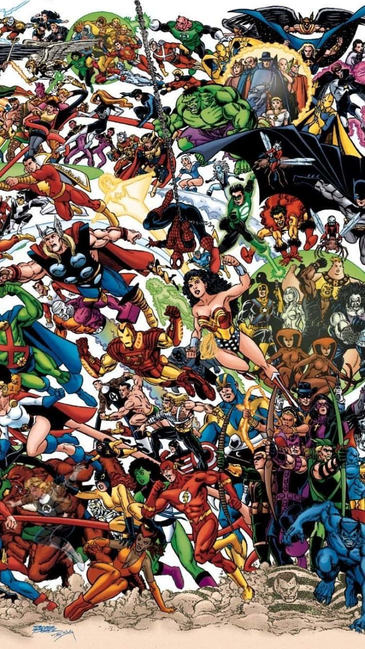 Kolaborasyon ng mga Superhero ng DC at Marvel na Collage Wallpaper