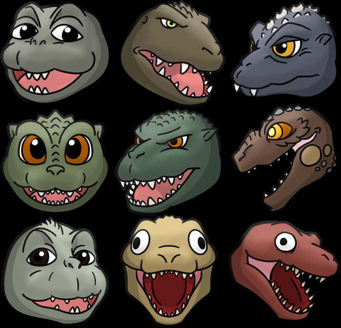 Koleksyon ng mga Ulo ng Cartoon na Kaiju Wallpaper