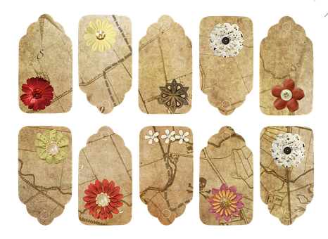 Koleksyon ng mga Vintage Floral Tag Wallpaper