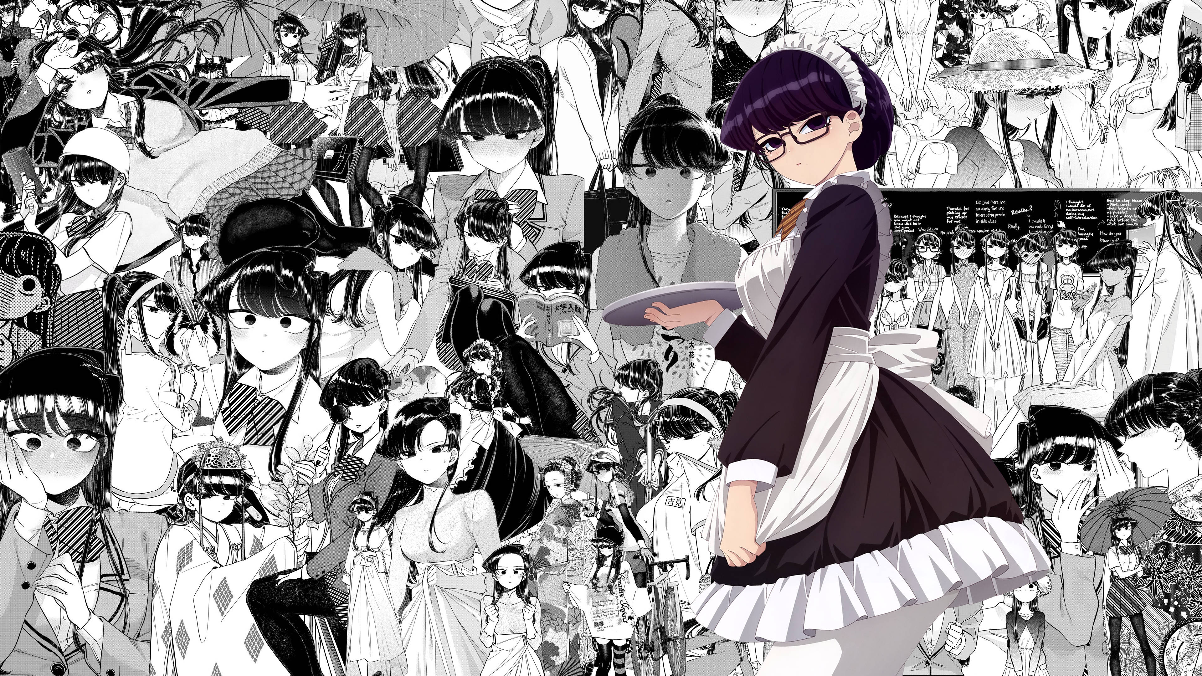 Komi San sa Café Maid Uniform Collage Wallpaper