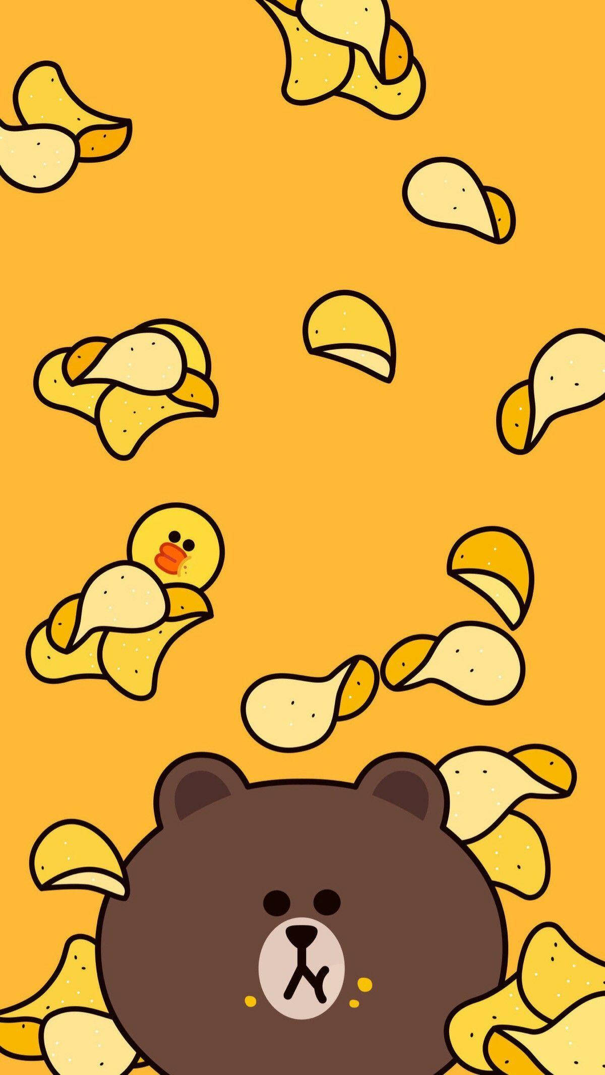 Korean Bear Kumakain ng Chips Wallpaper