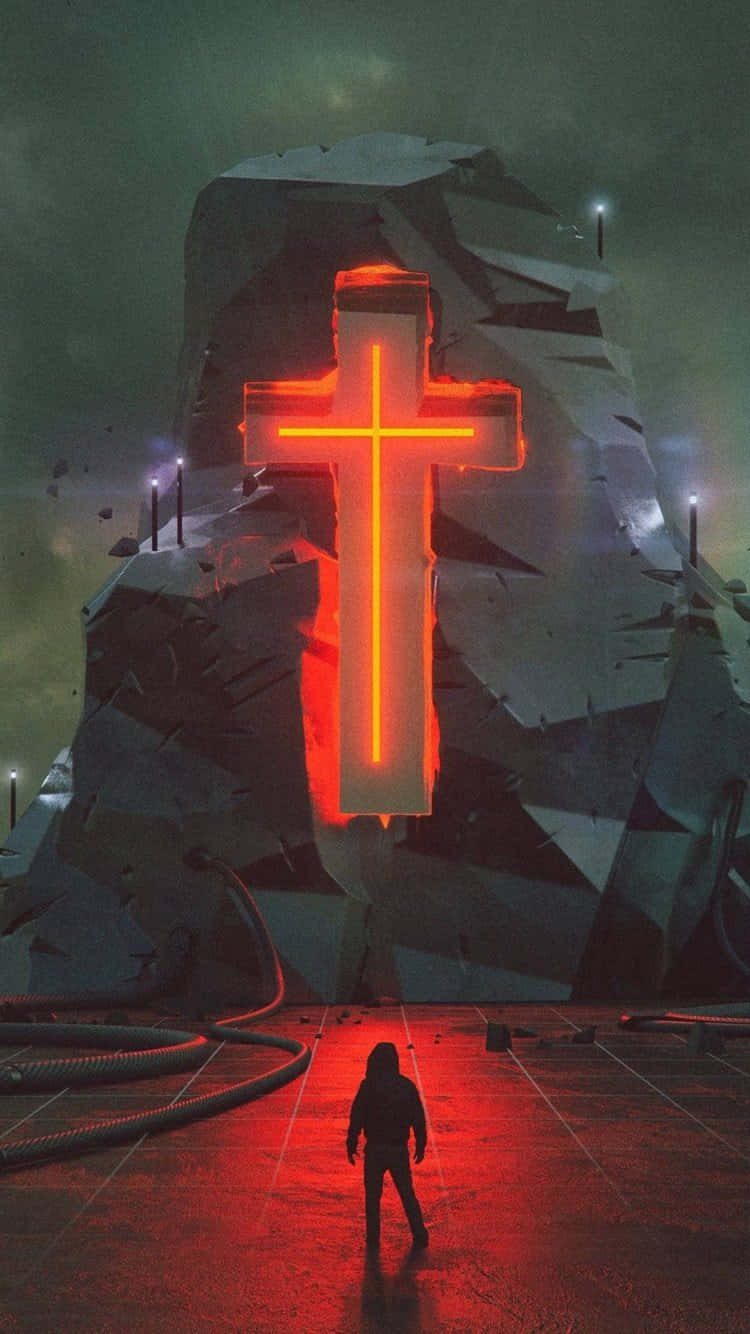 Krus na Neon sa Bato Wallpaper