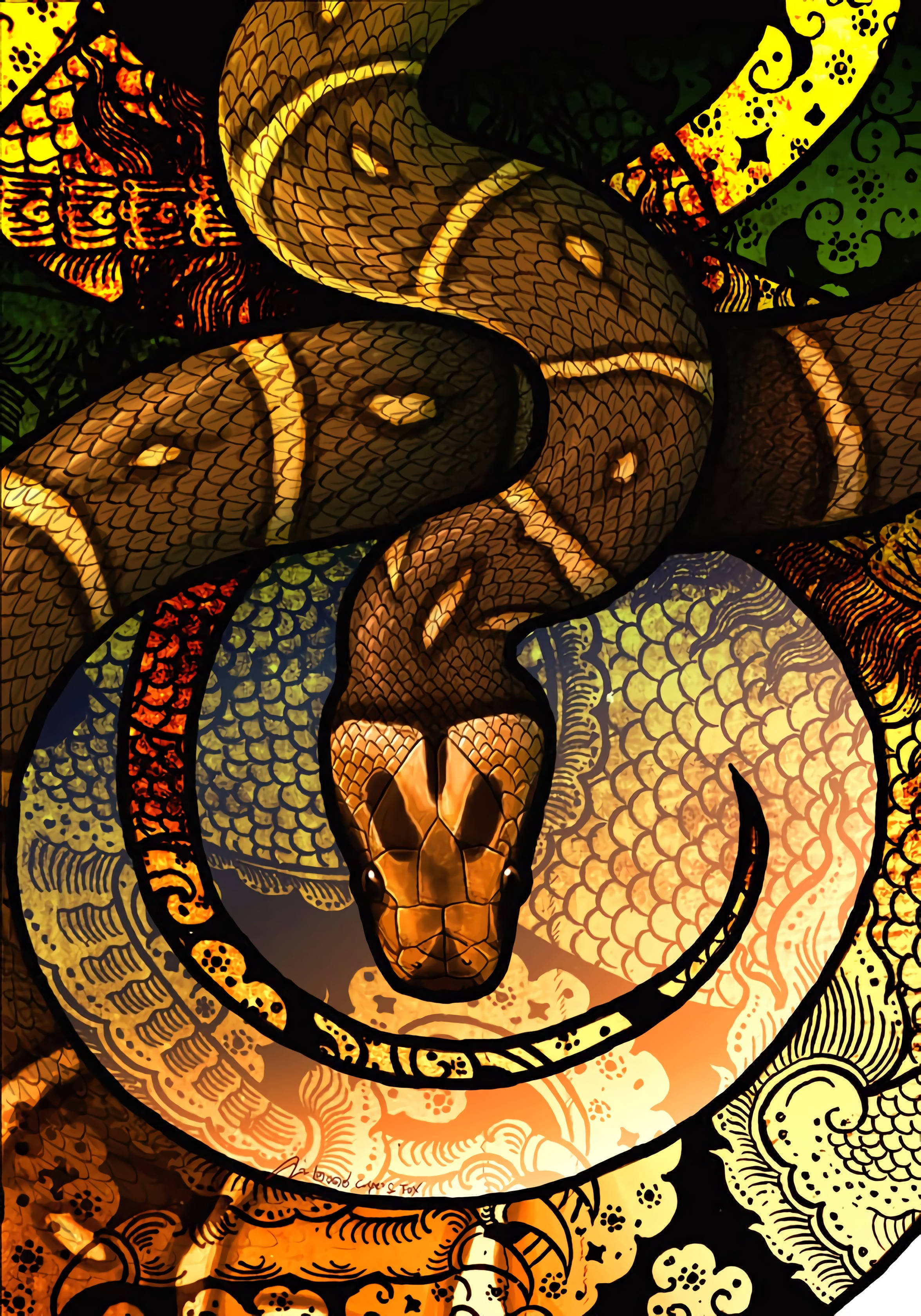 Kulay-Kayumangging Ahas sa Art Pattern Wallpaper