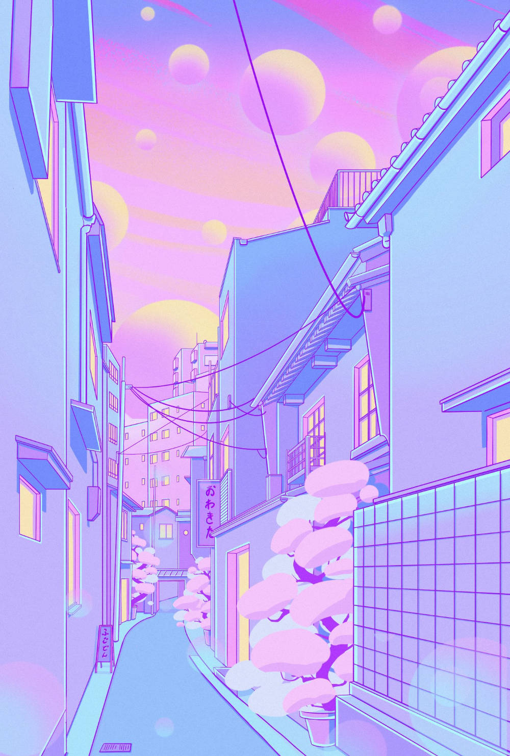 Kulay Lila na Kalyeng Pastel Wallpaper
