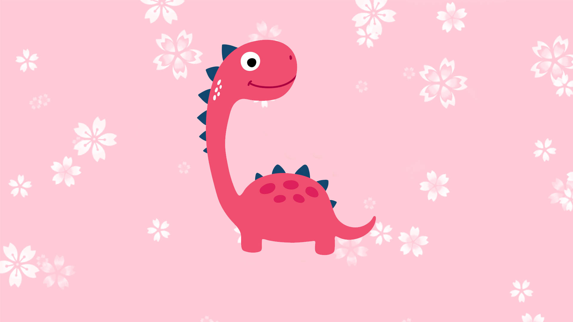 Kulay Rosas na Cute na Dinosaur na Brachiosaurus na May Bulaklak Wallpaper