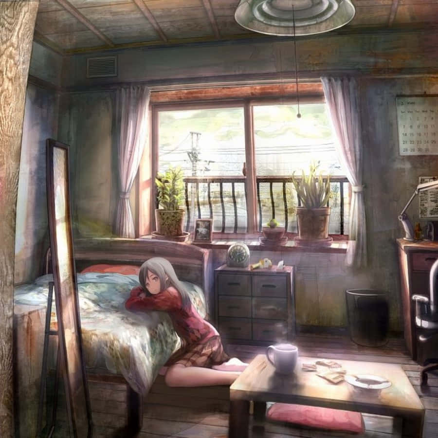 "Kumportableng Relax sa Makulay na Anime-themed na Kwarto" Wallpaper