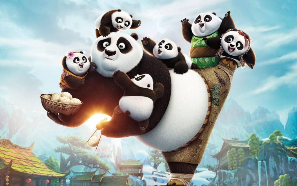 Kung Fu Panda na May Maraming Baby Panda Wallpaper