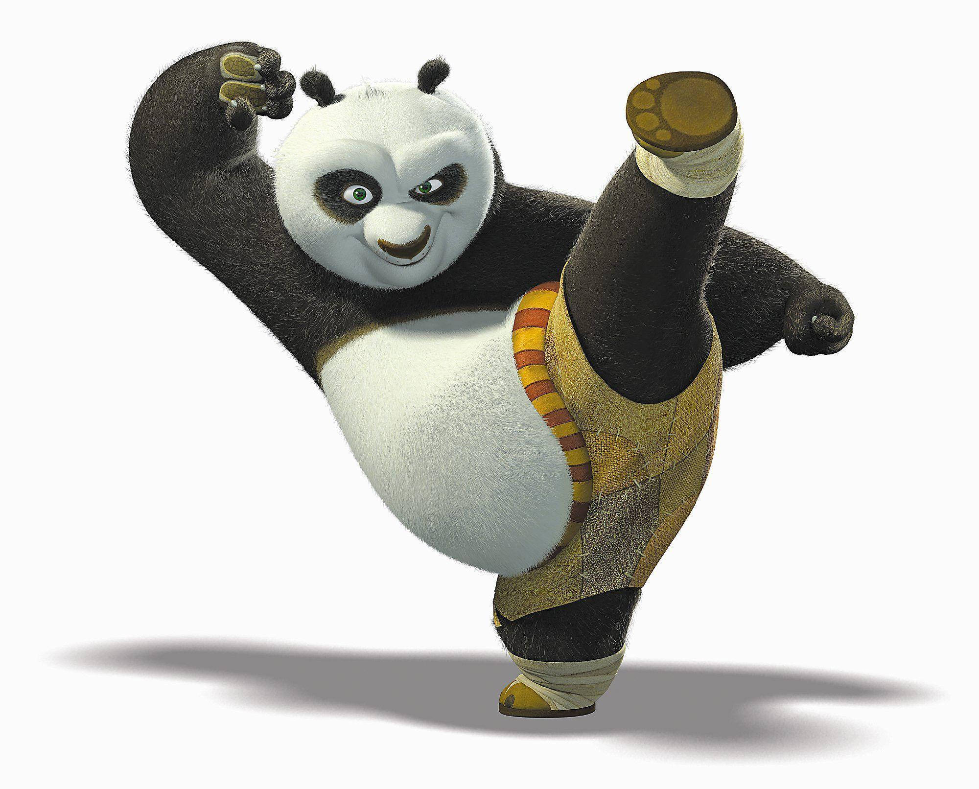 Kung Fu Panda na Sumisipa na May Puting Background Wallpaper