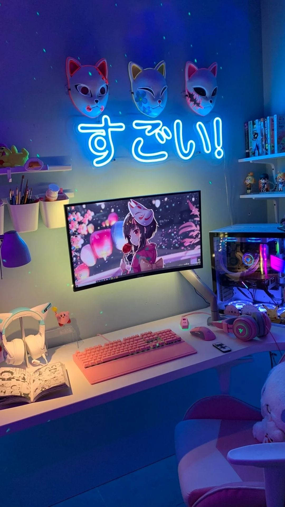 Kwarto ng Gamer na Anime Wallpaper