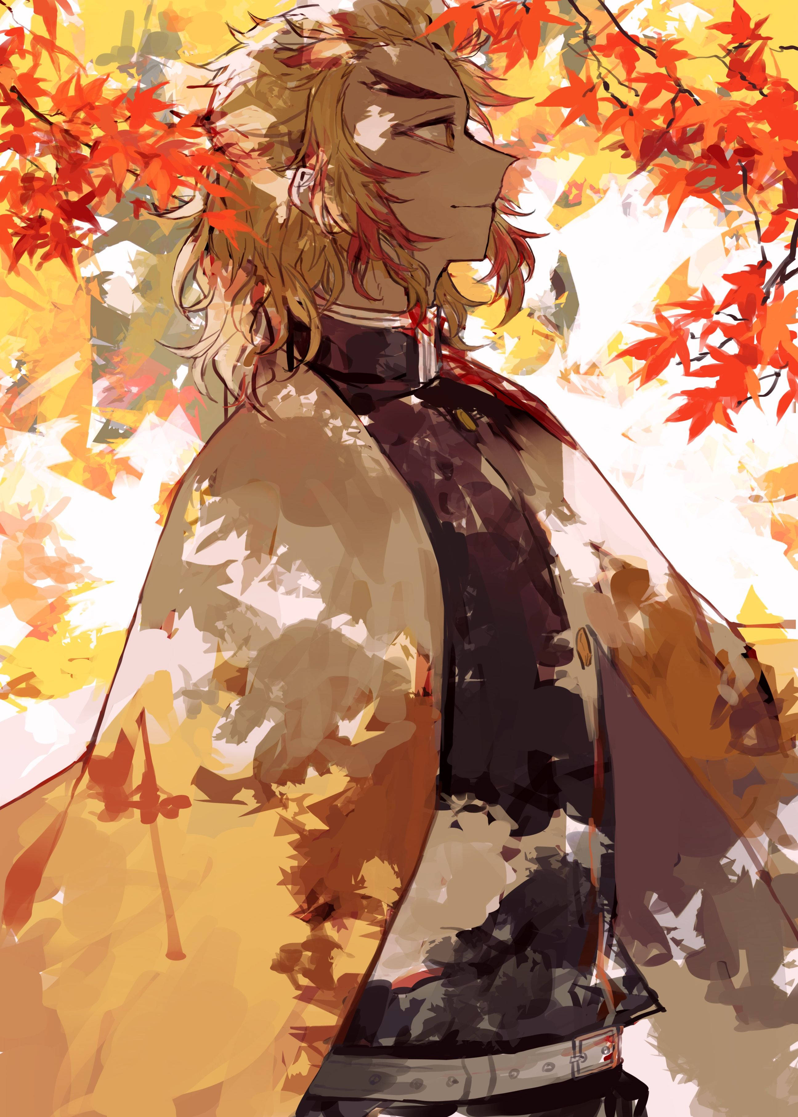 Kyojuro Rengoku embracing the changing of season. Wallpaper