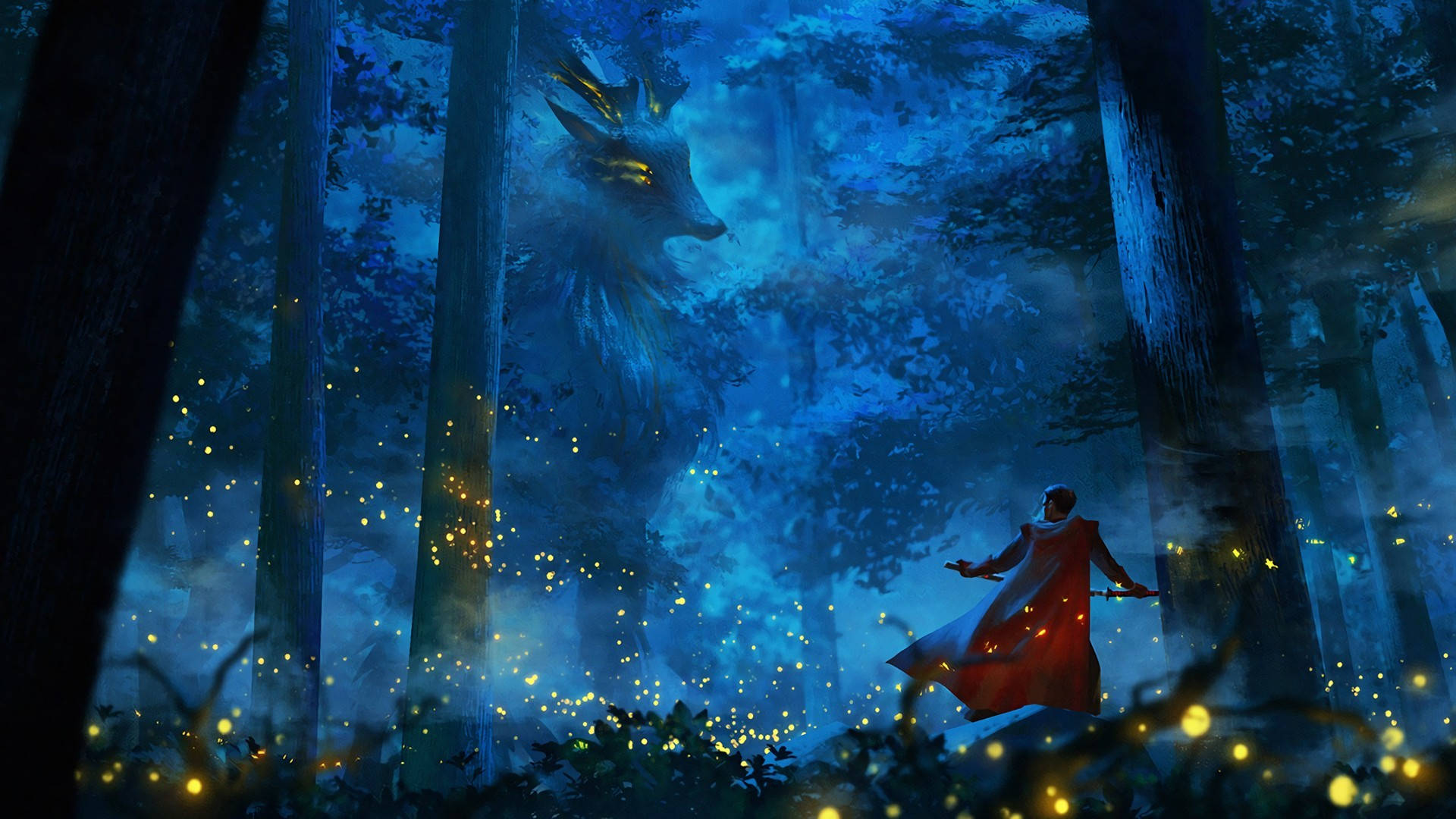 Labanan ng Anime sa Pagitan ng Knight at Halimaw Wallpaper