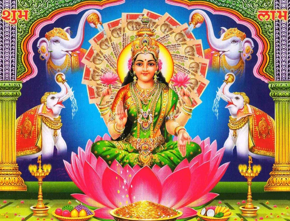 Lakshmi na Pinalamutian ng Pera Wallpaper