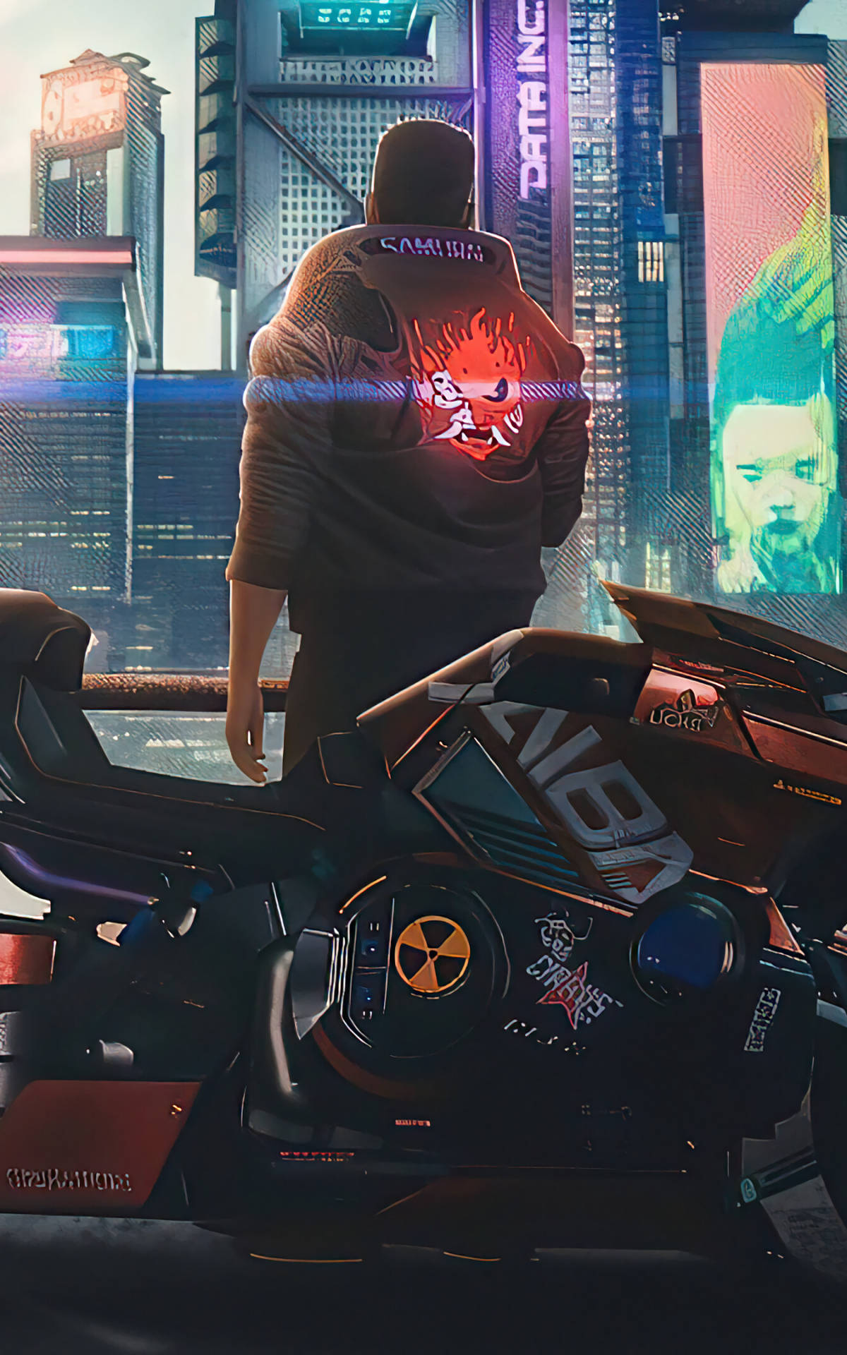 Lalaki na may Jacket sa Cyberpunk Para sa Android Wallpaper