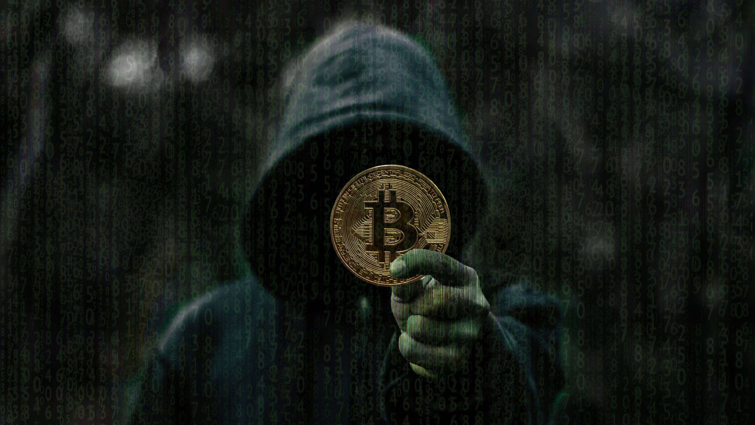 Lalaking Hindi Nakikilala na may Bitcoin Crypto Background Wallpaper