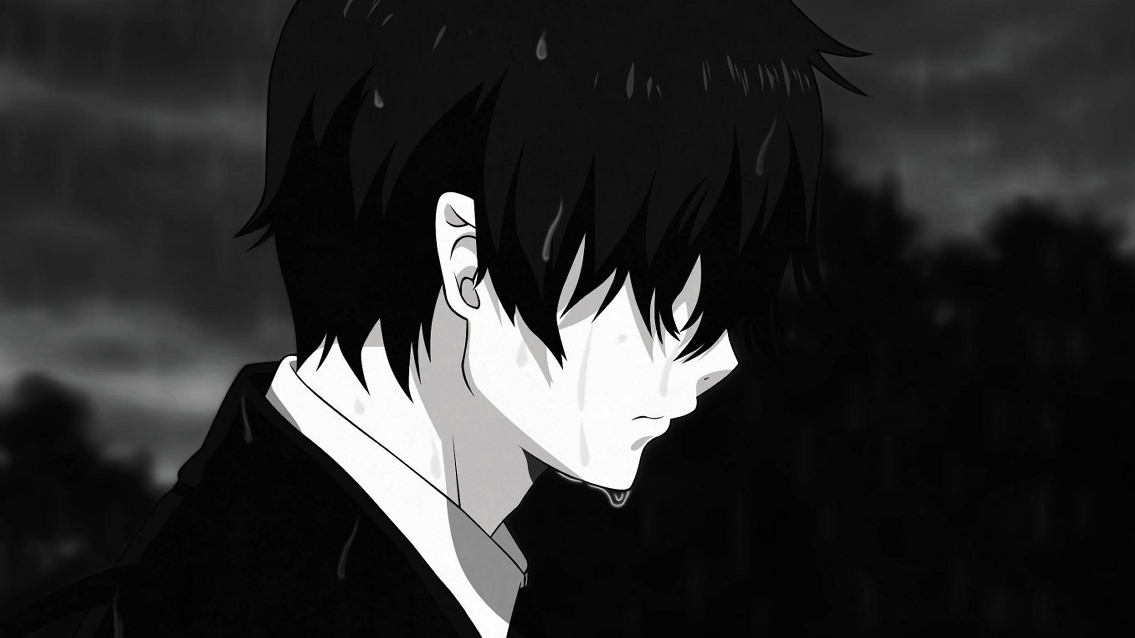Lalaking Umiiyak sa Ulan na Sad Anime 4K Wallpaper