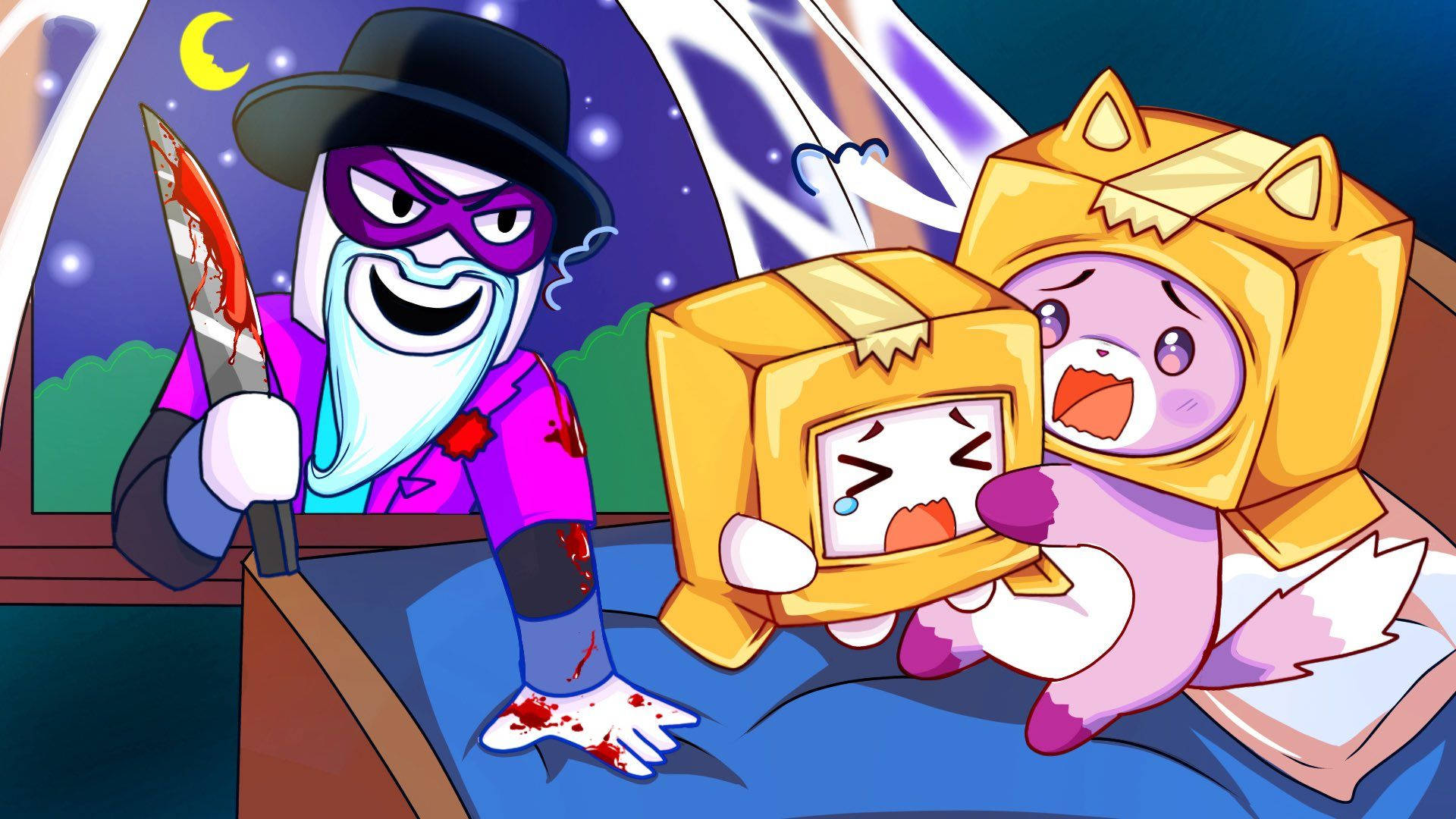 LankyBox Boxy Foxy at Scary Larry Wallpaper
