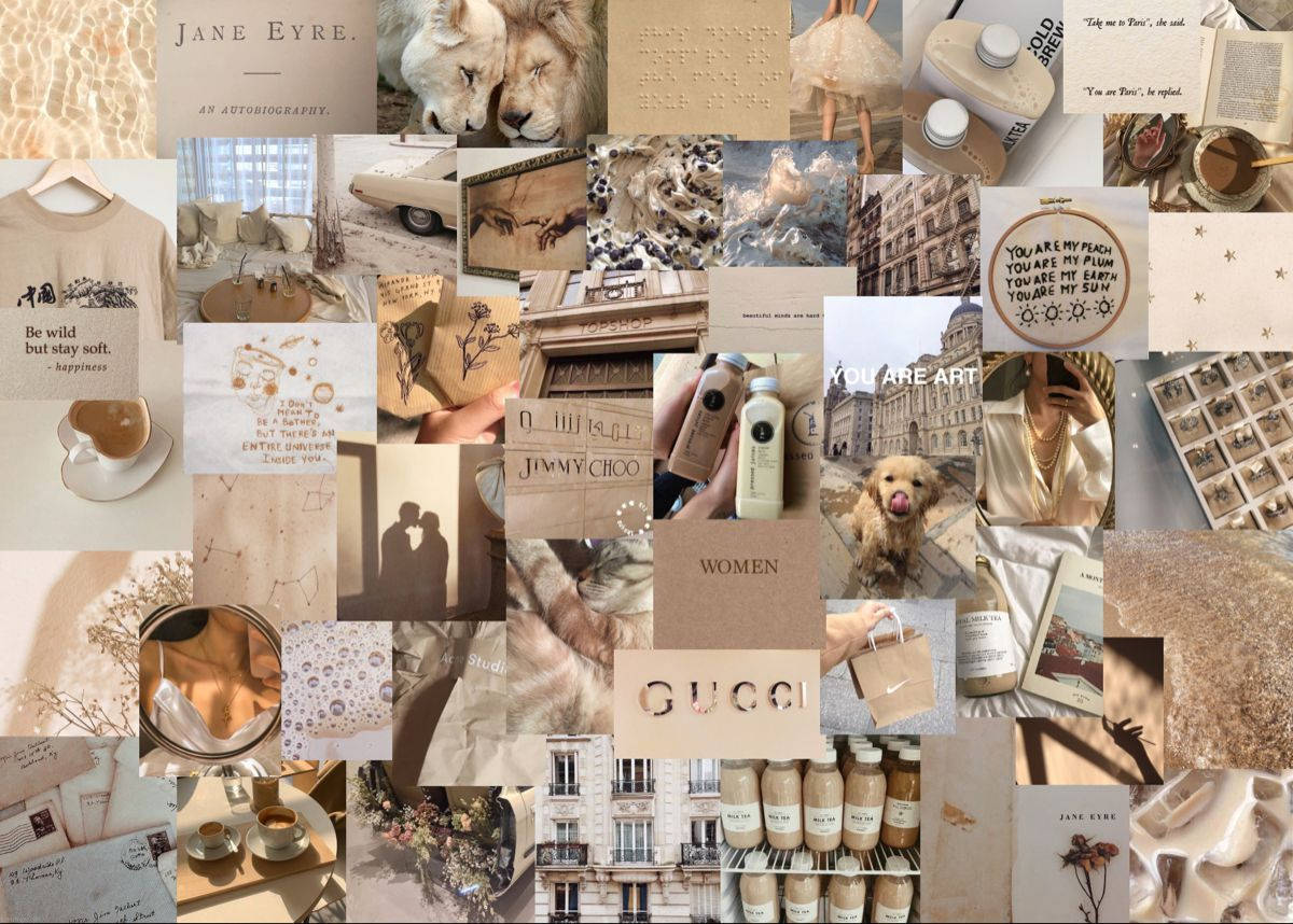 Laptop na Beige Theme Aesthetic Collage Wallpaper