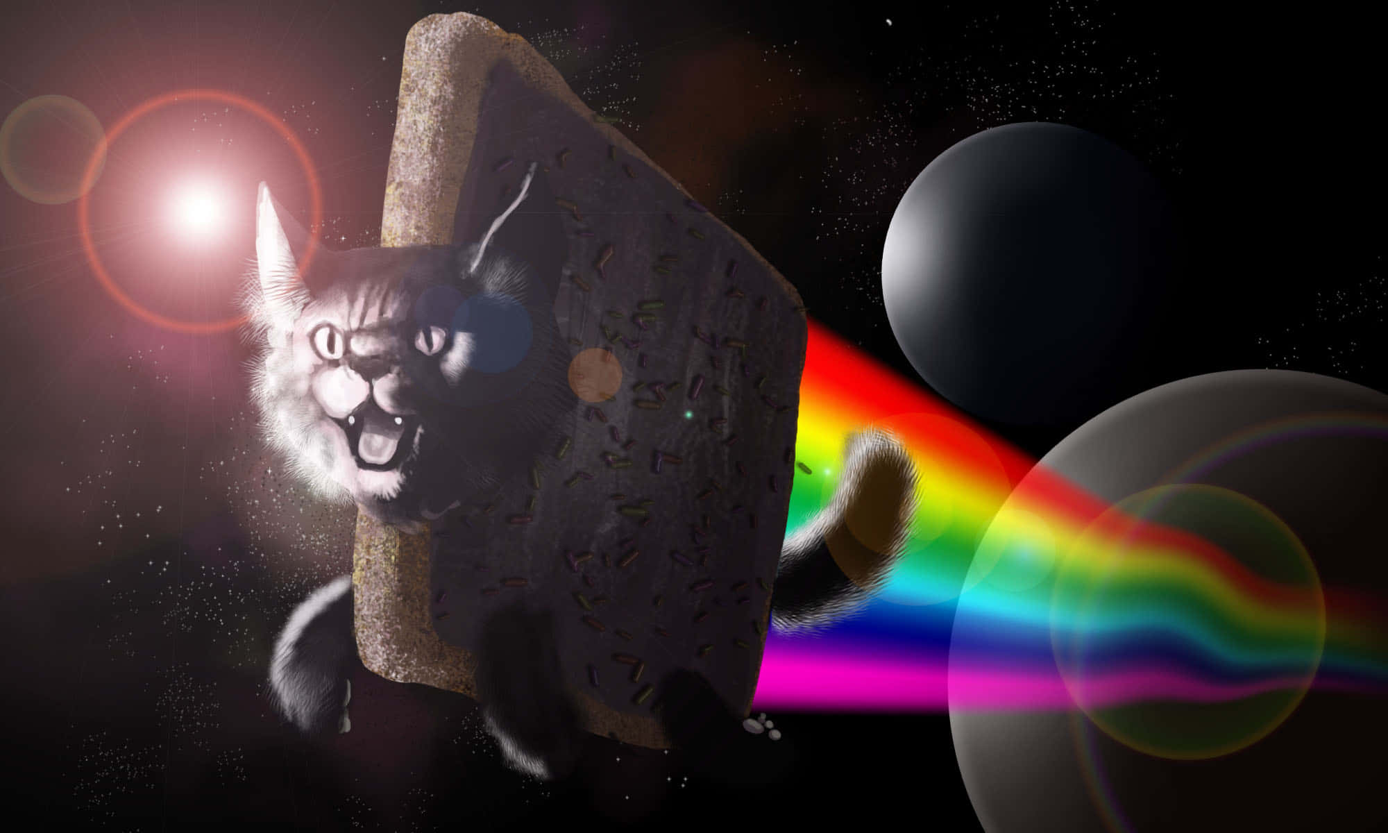 Laptop na may Lumilipad na Nyan Cat Meme Wallpaper