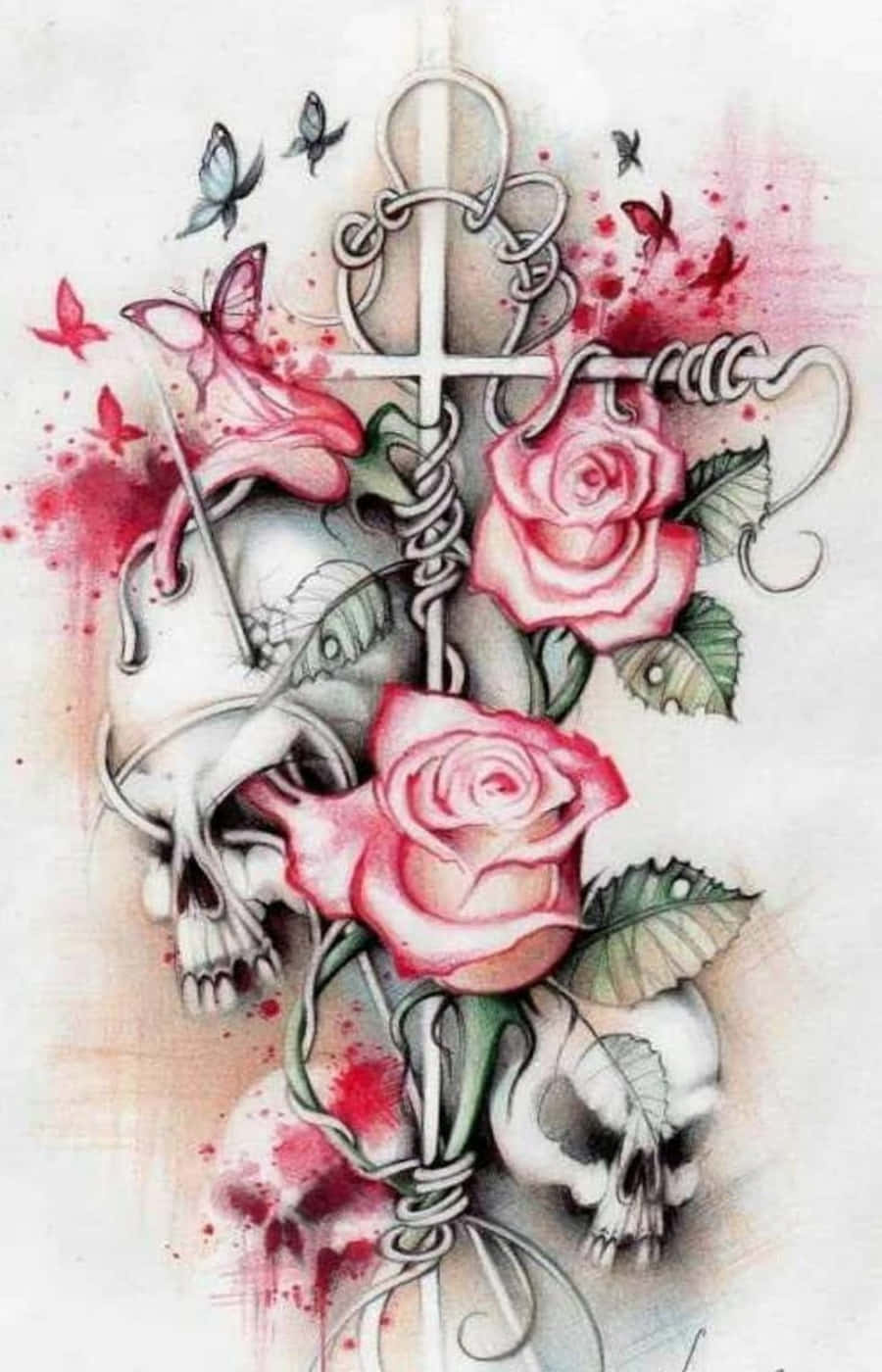 Larawan Mahal Skulls And Roses Wallpaper