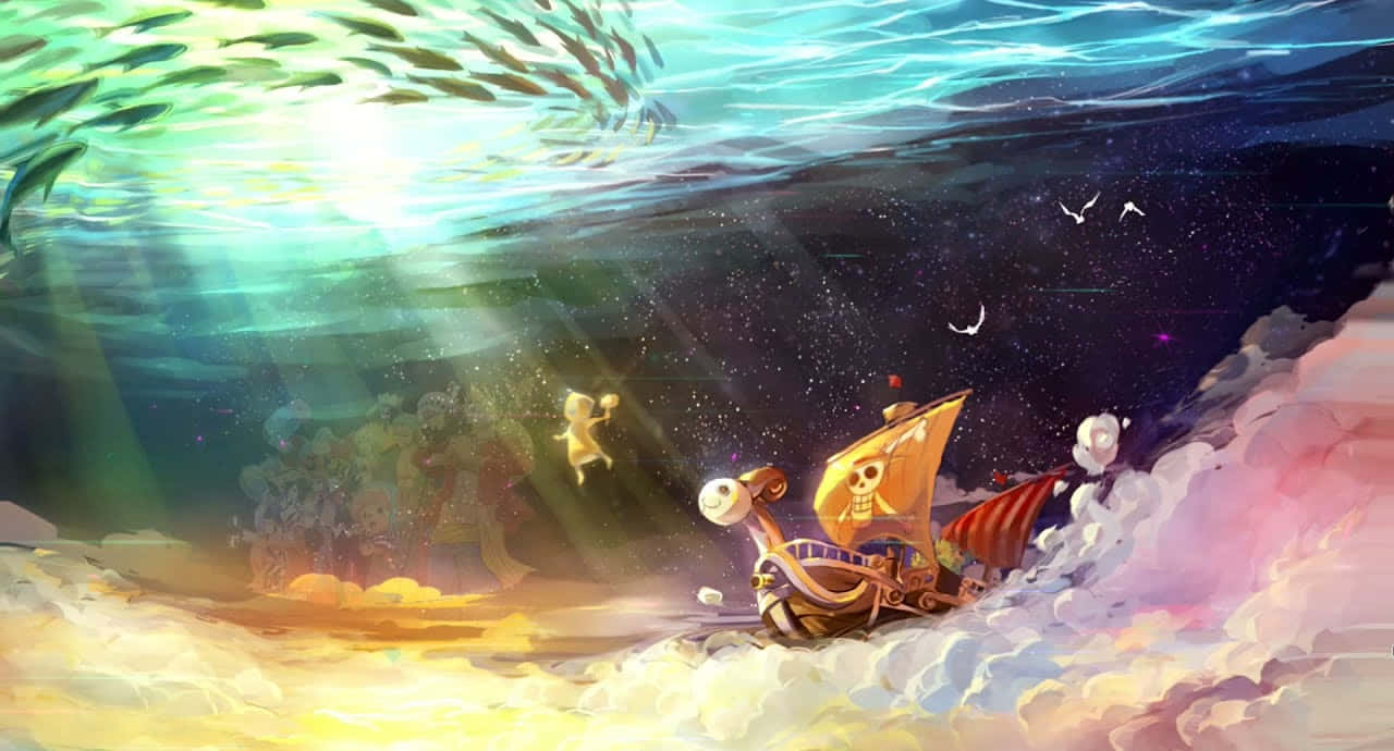 Larawan ng Barkong Pirata ng One Piece sa Ilalim ng Dagat Wallpaper