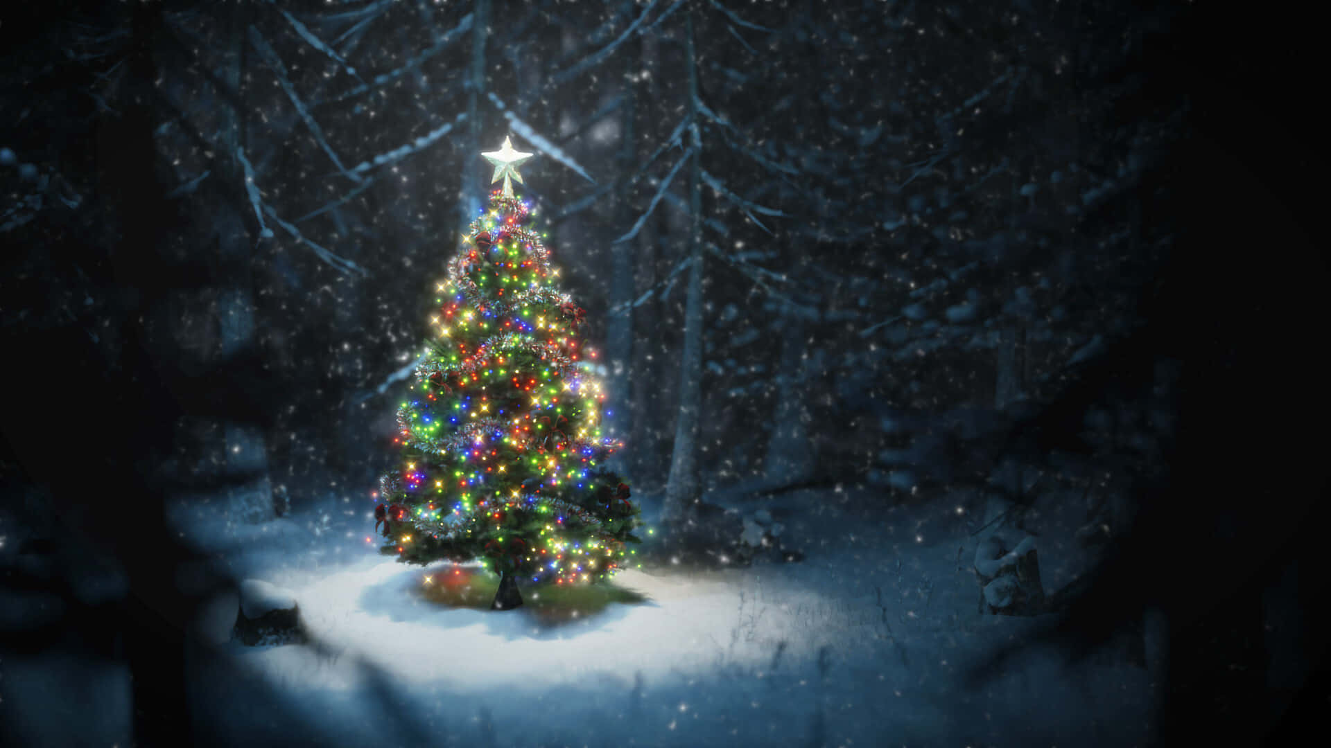 Larawan ng Christmas Tree na may mga Dekorasyon at Ilaw Wallpaper