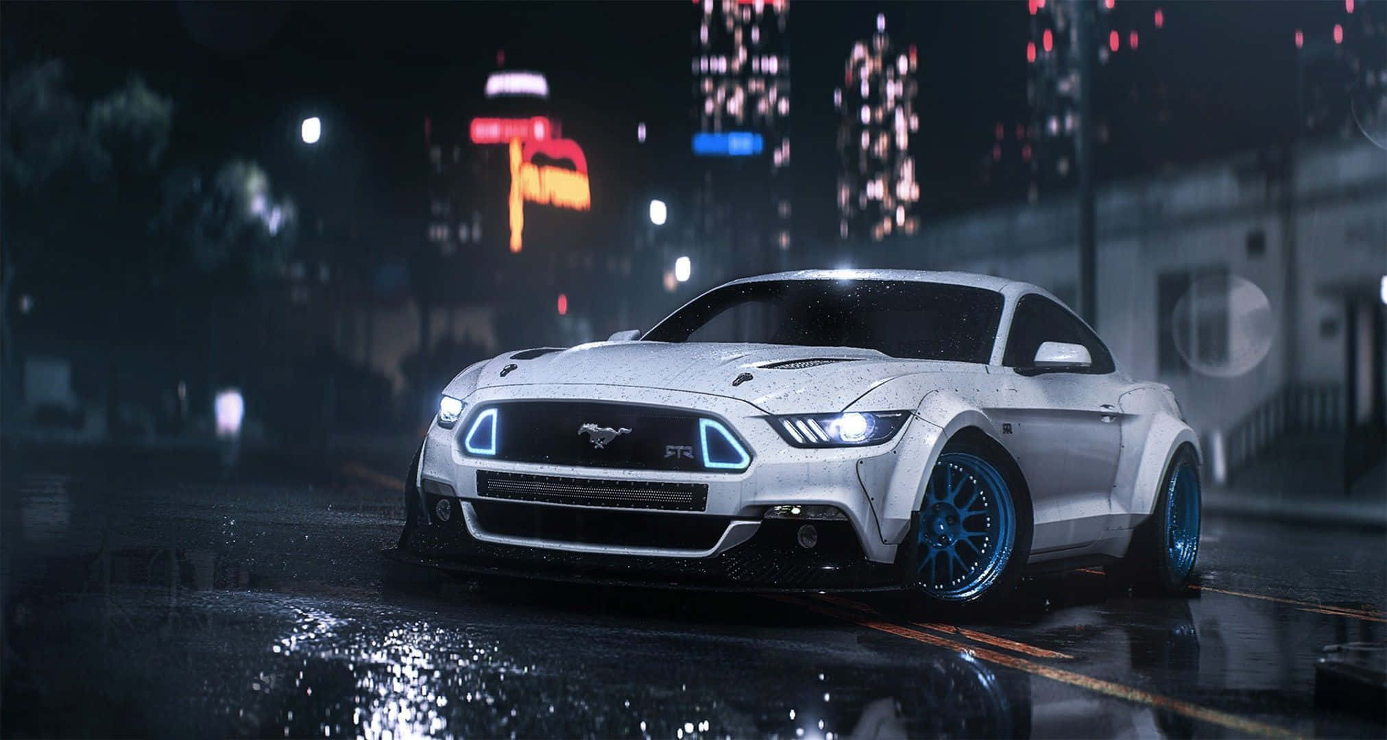 Larawan ng Cool na Puting Mustang na Kotse Wallpaper