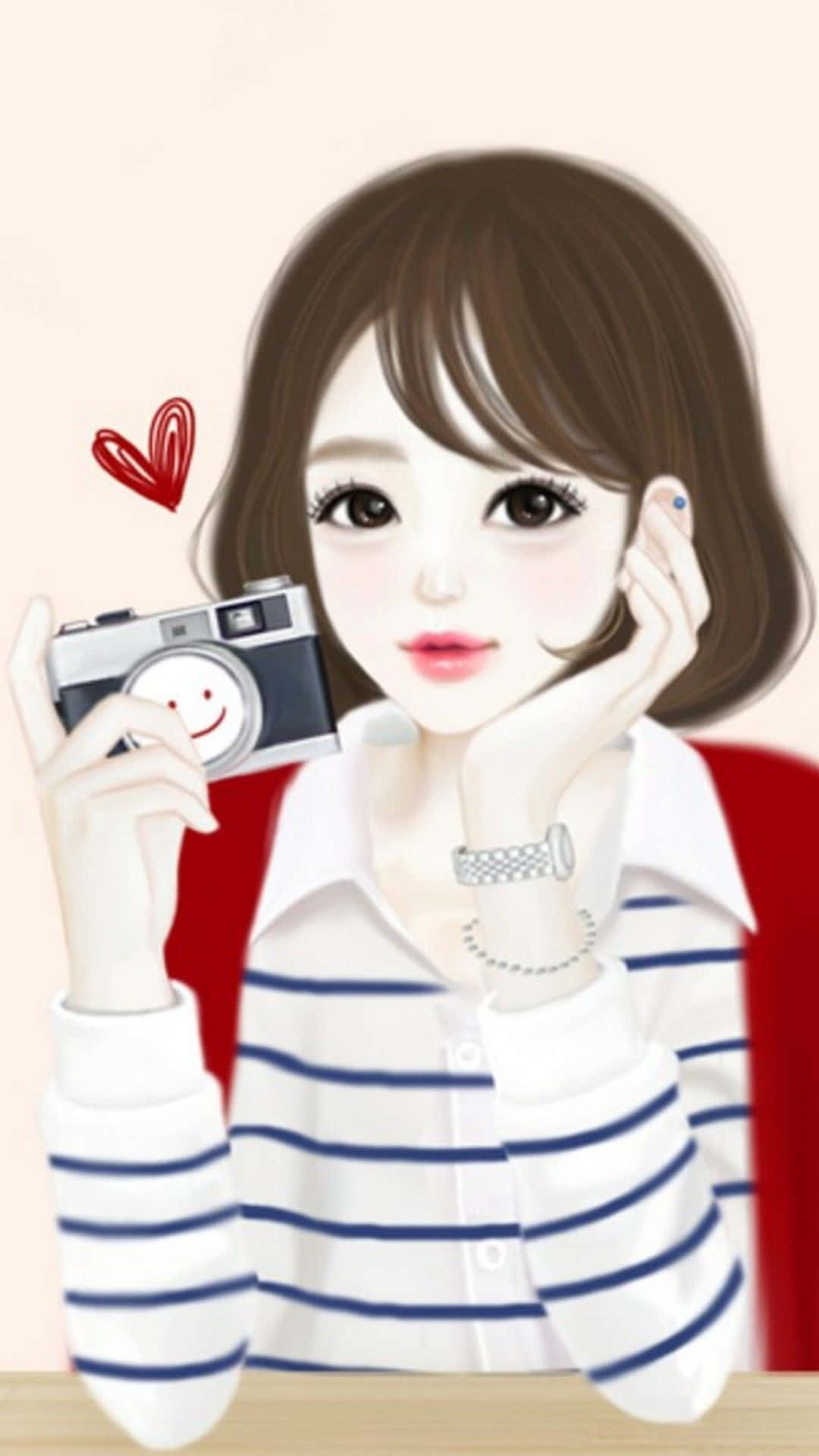 Larawan ng Magandang Anime na Babae na May Camera Wallpaper