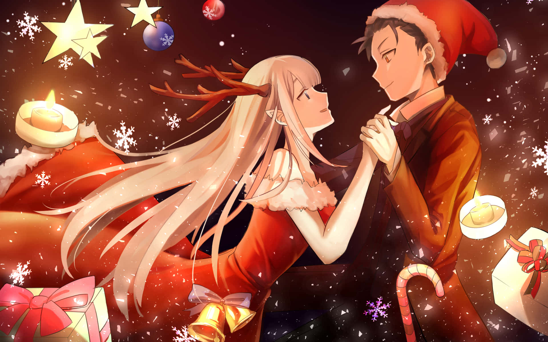 Larawan ng Magkasintahan mula sa Re: Zero Anime para sa Pasko Wallpaper