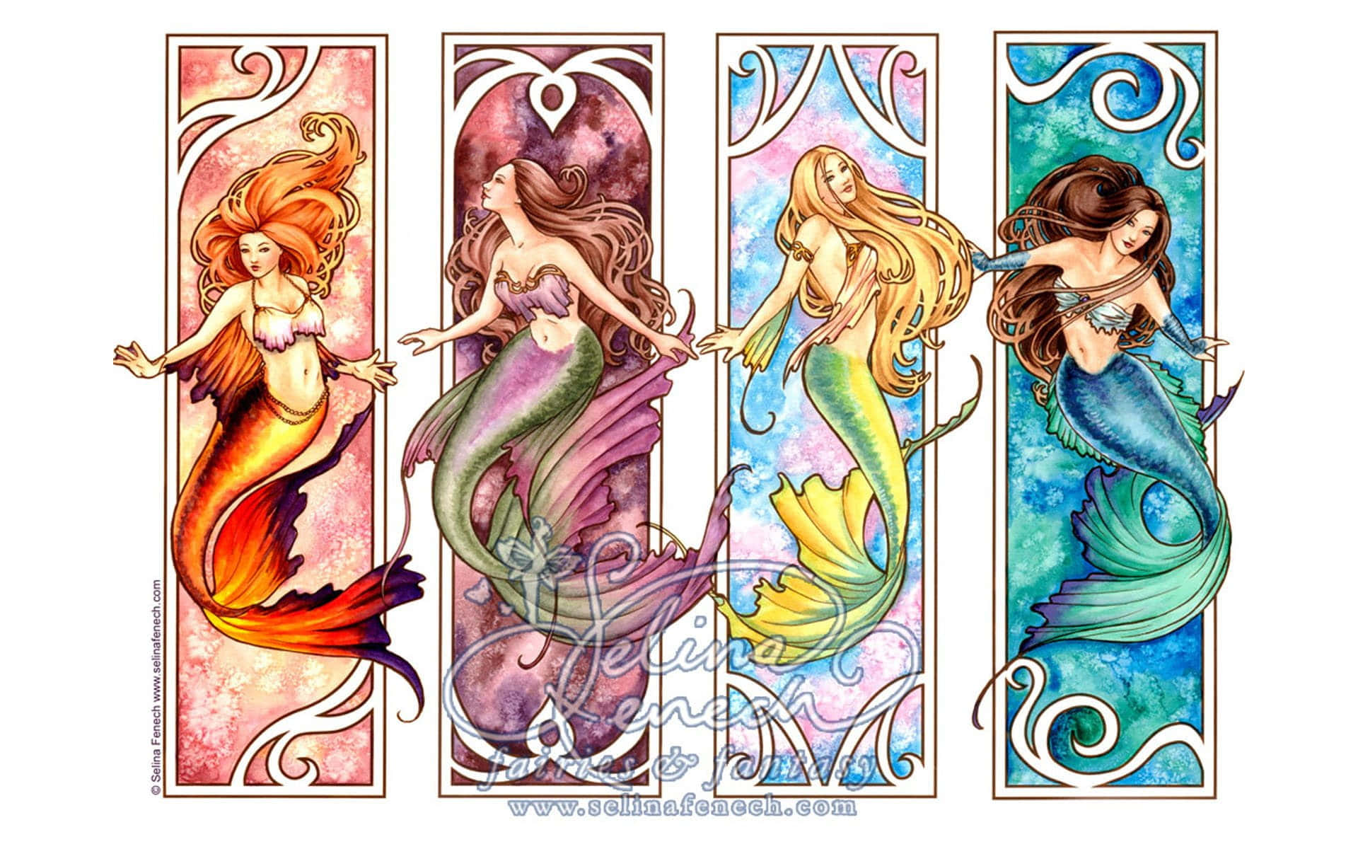 Larawan ng mga Prinsesang Sirena sa Kulay ng Dagat Wallpaper