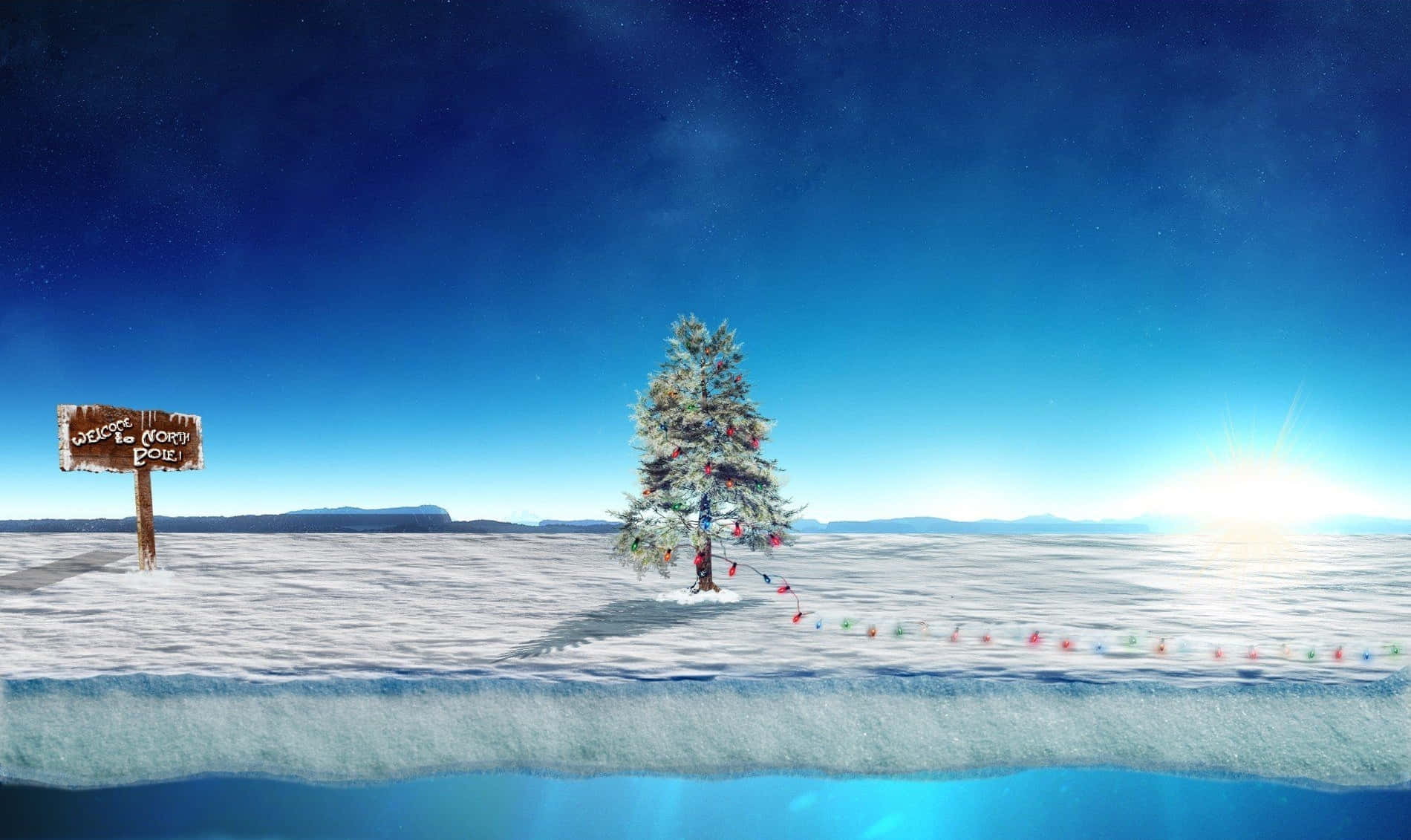 Larawan ng Paskong Puno na Puno ng Dekorasyon sa North Pole Wallpaper