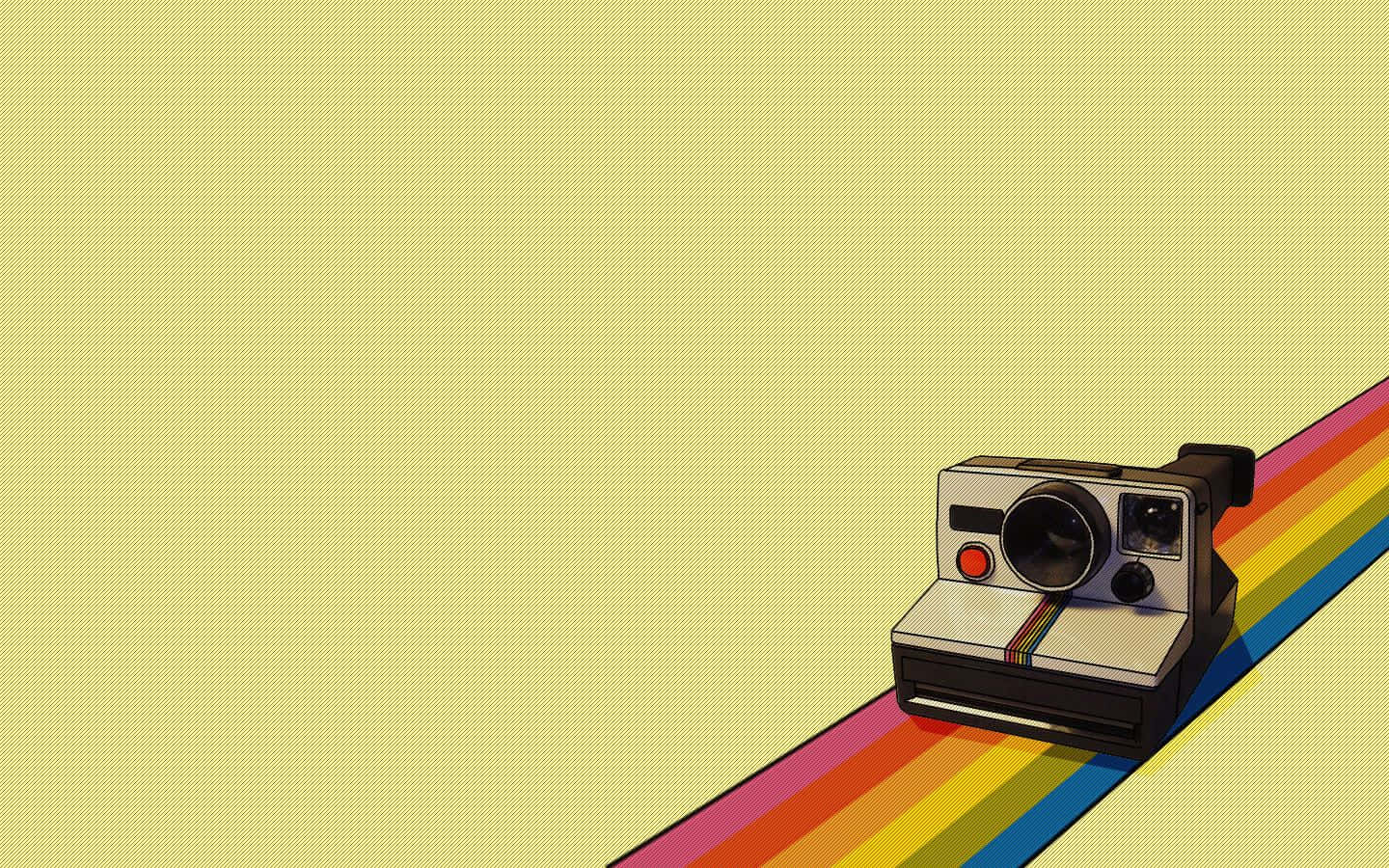 Larawan ng Polaroid Camera na may Icon na Rainbow sa Dilaw na Pastel na Background Wallpaper