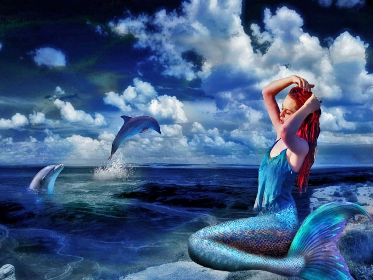 Larawan ng Sirena at mga Dolpin Wallpaper