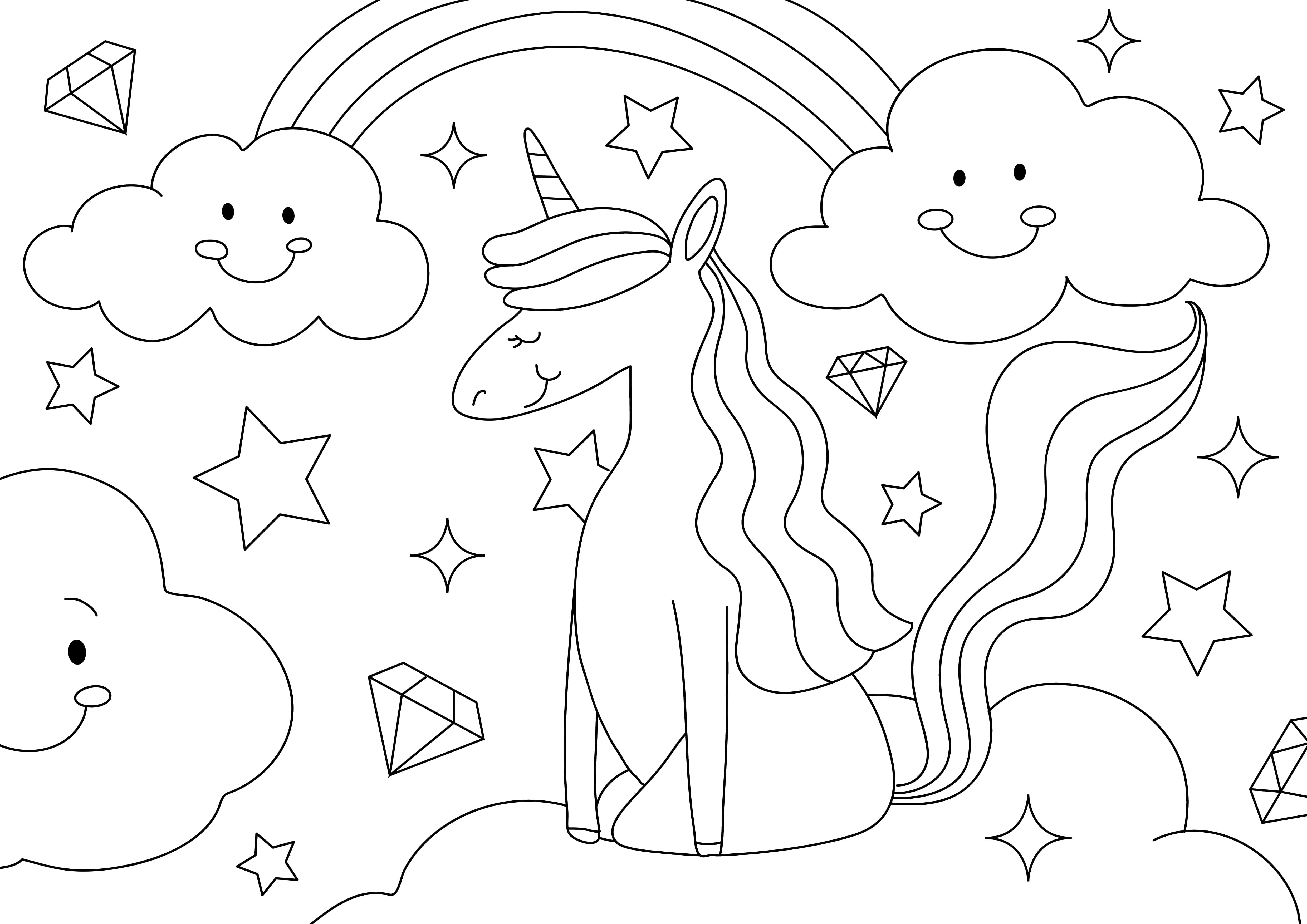 Larawan Pangkulay ng Ulap at Unicorn Wallpaper