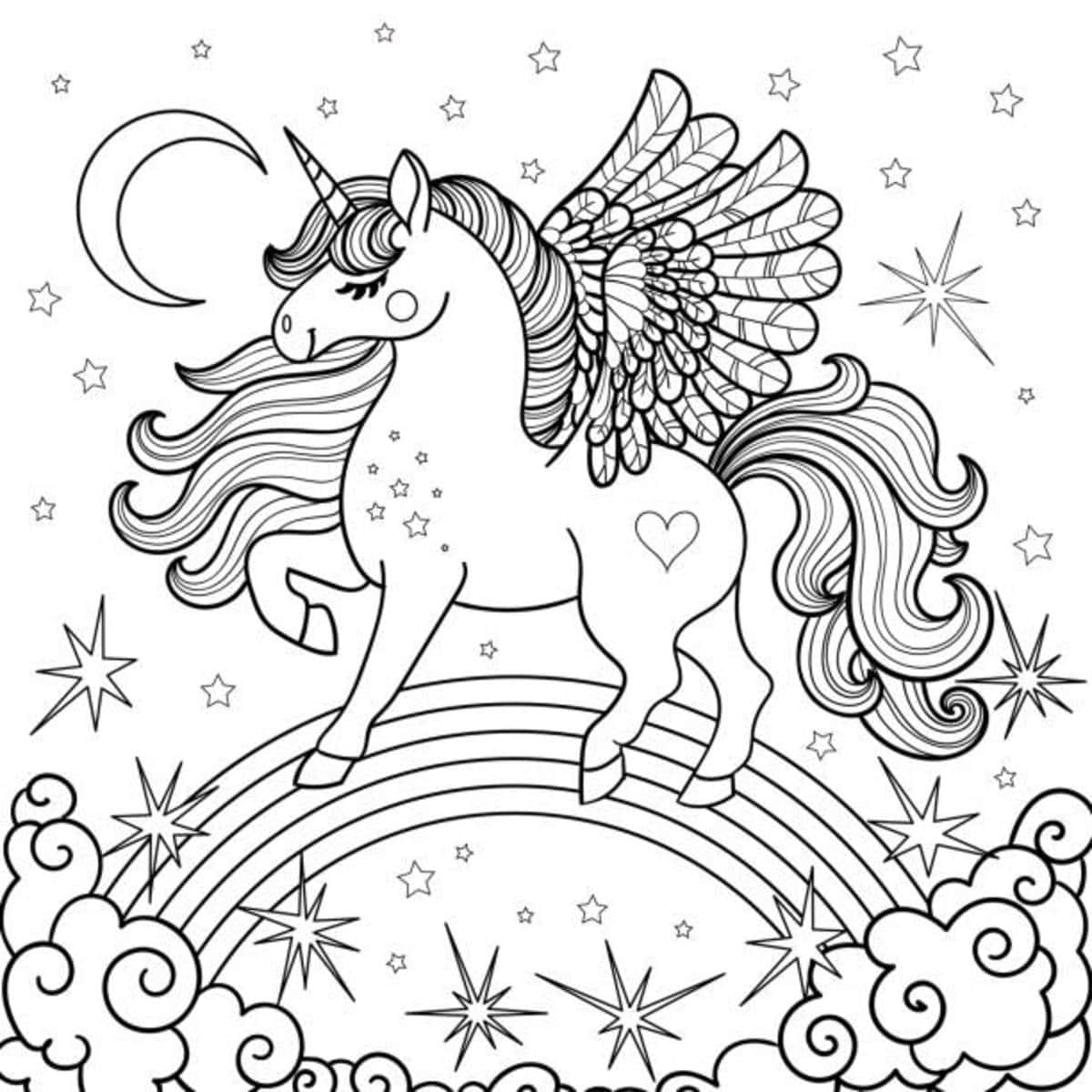 Larawang Pangkulay ng Unicorn na Naglalakad sa Bahaghari Wallpaper