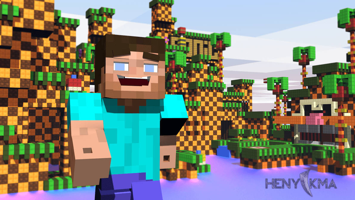 “Natatawang si Steve ay Nag-eenjoy sa Sikat ng Araw sa Mundo ng Minecraft Blocks” Wallpaper