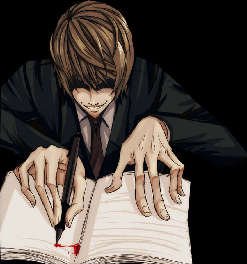 Light Yagami Sumusulat sa Death Note Wallpaper