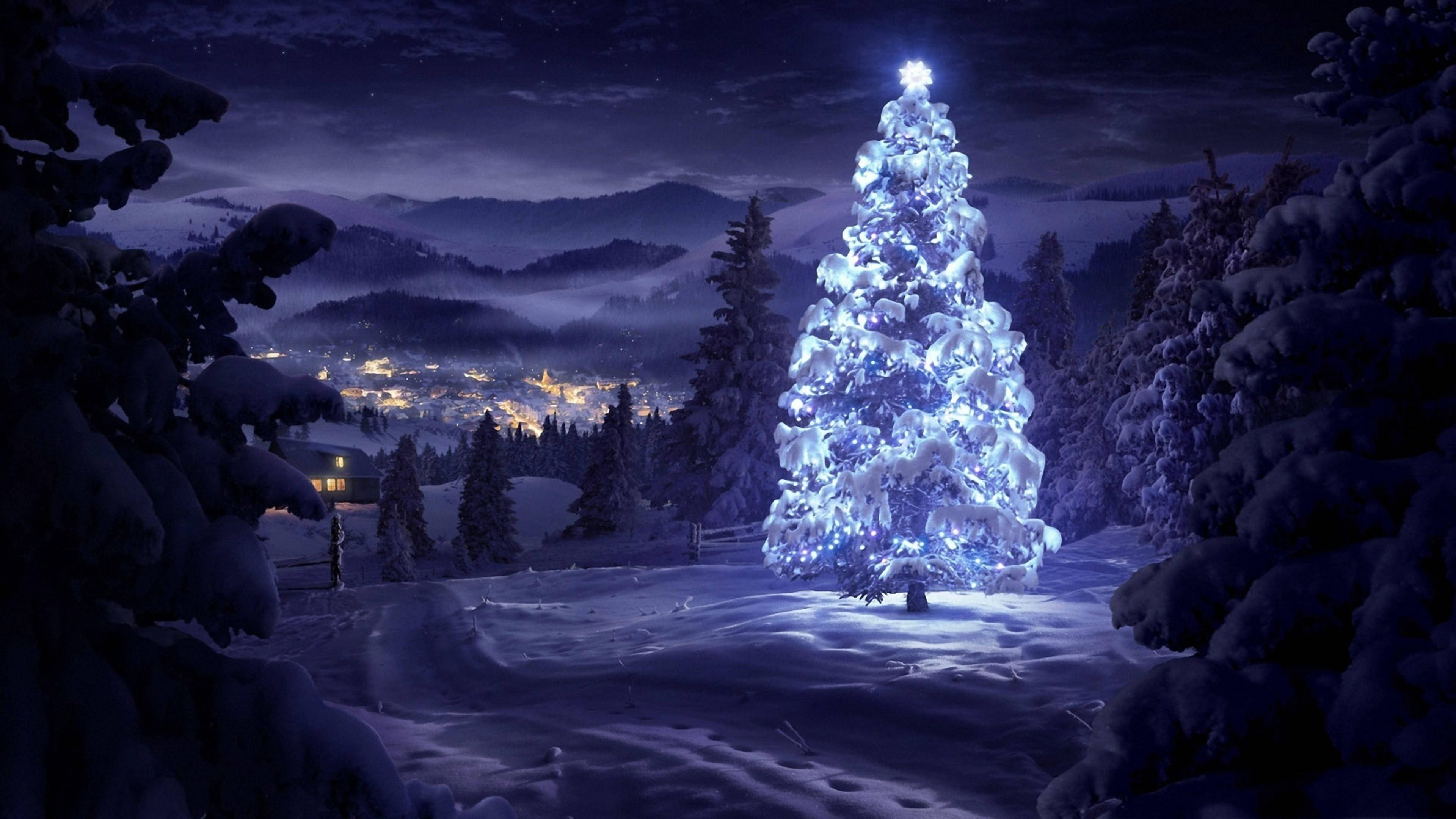 Lila at Astig na Eksena ng Pasko para sa Desktop Wallpaper