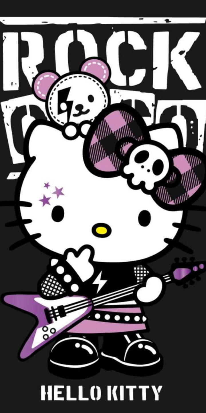 Lila at Itim na Hello Kitty Rockstar Wallpaper