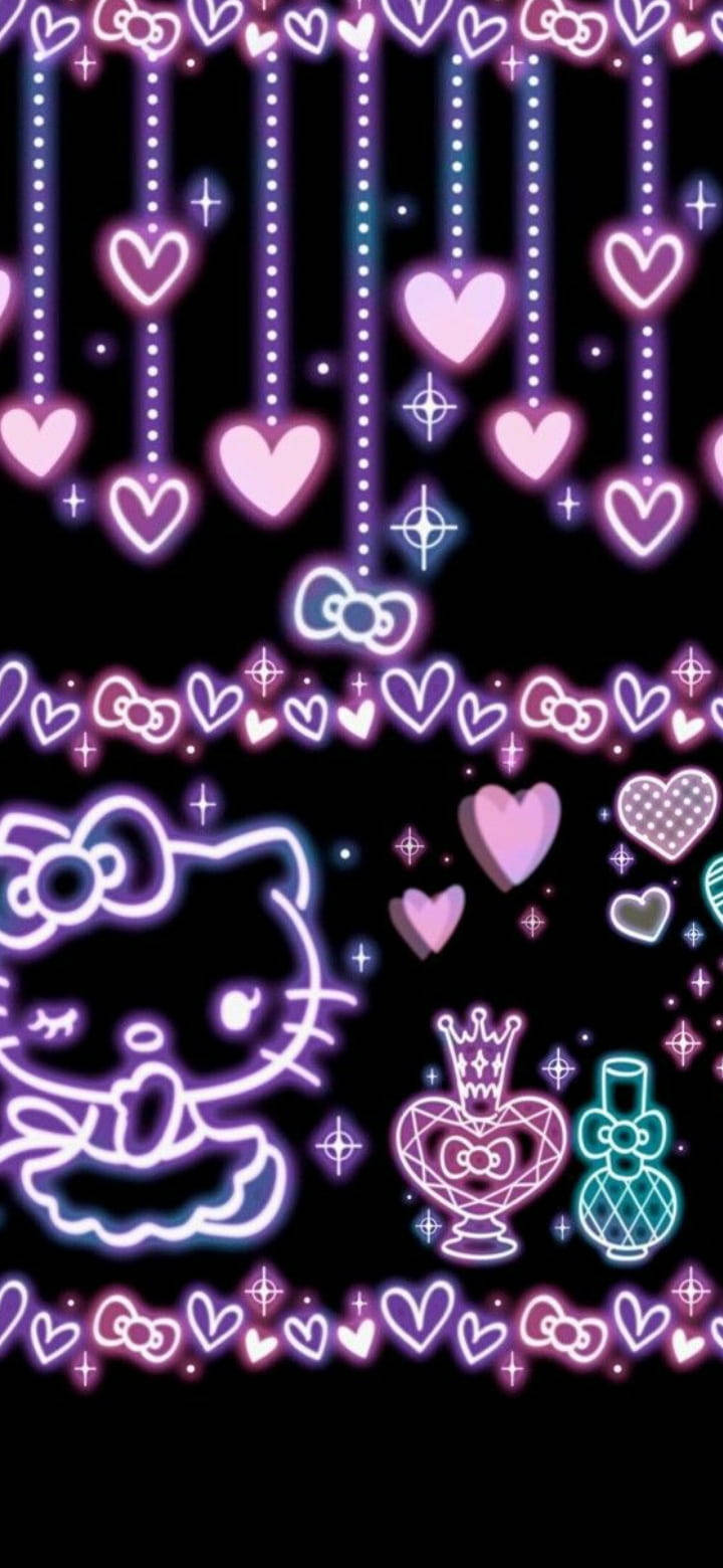 Lila na Neon Na Hello Kitty Sa Itim Wallpaper