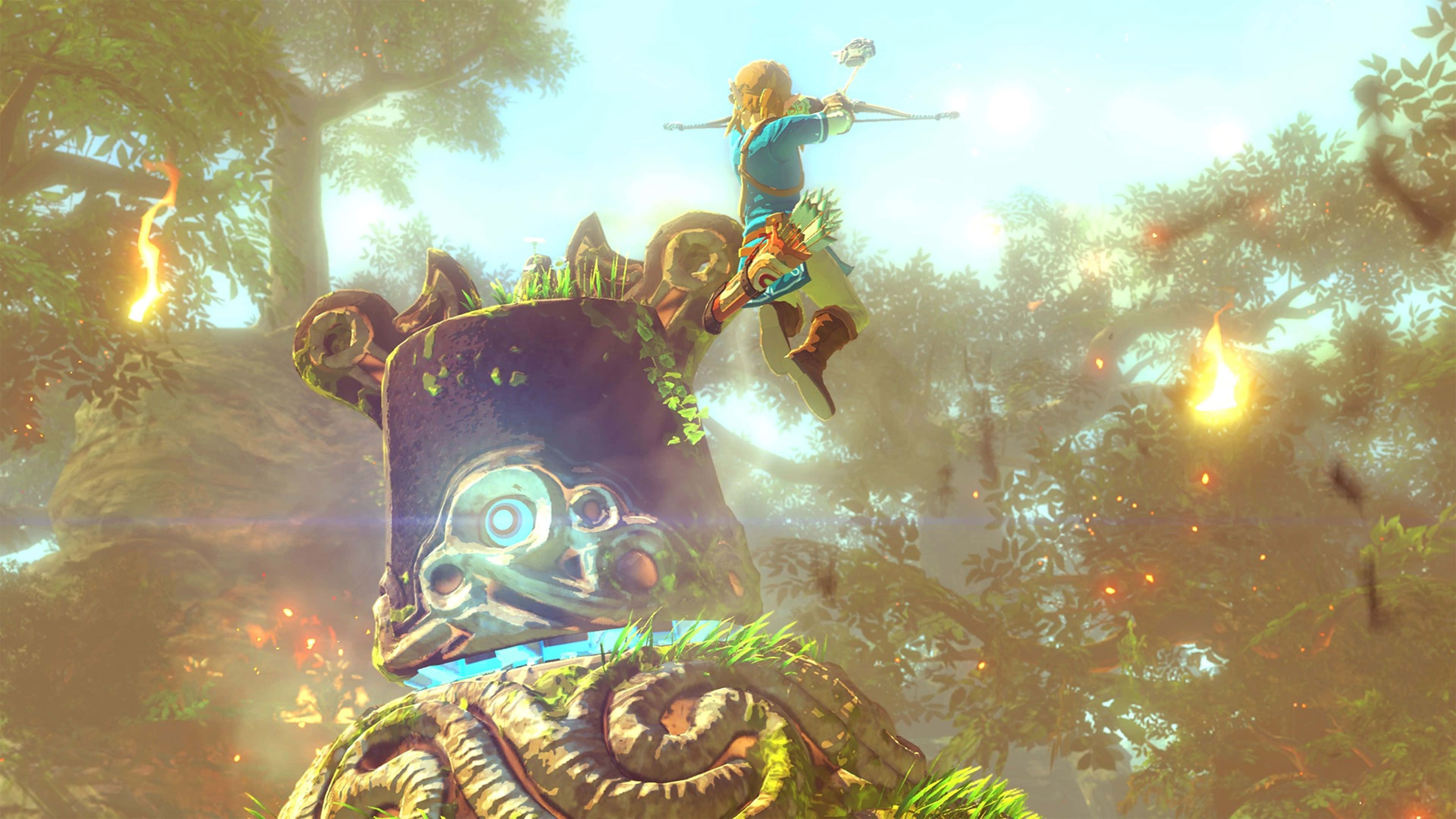 Link, ang bayani ng panahon, hawak ang maalamat na Ocarina of Time Wallpaper