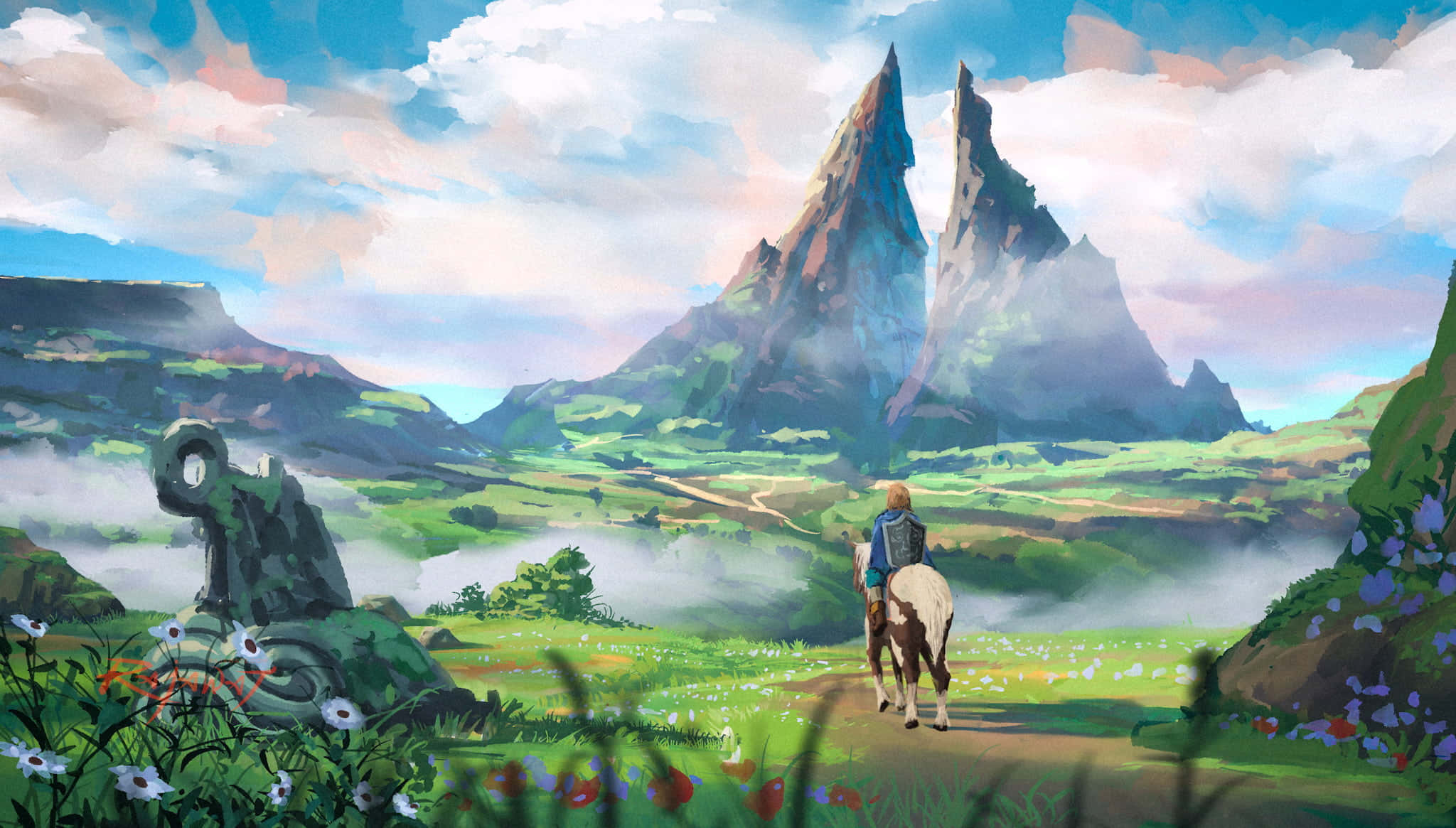 Link at ang Triforce of Wisdom mula sa The Legend of Zelda franchise Wallpaper
