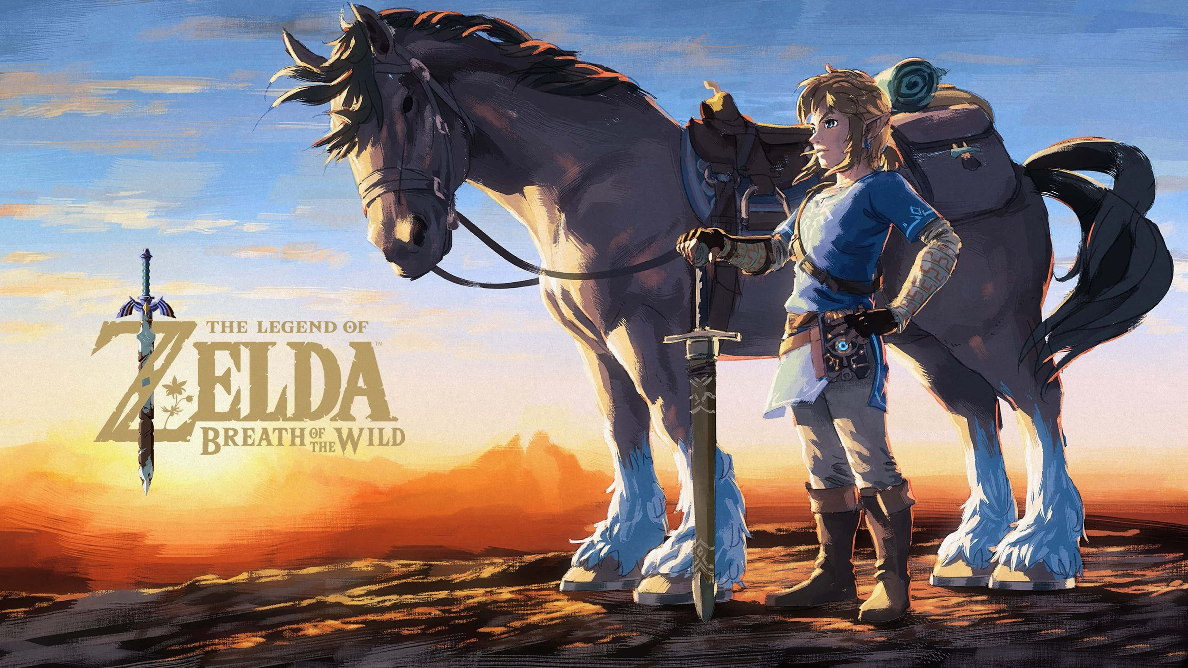 Link mula sa Zelda Breath of the Wild 4K Kasama ang Kabayo Wallpaper