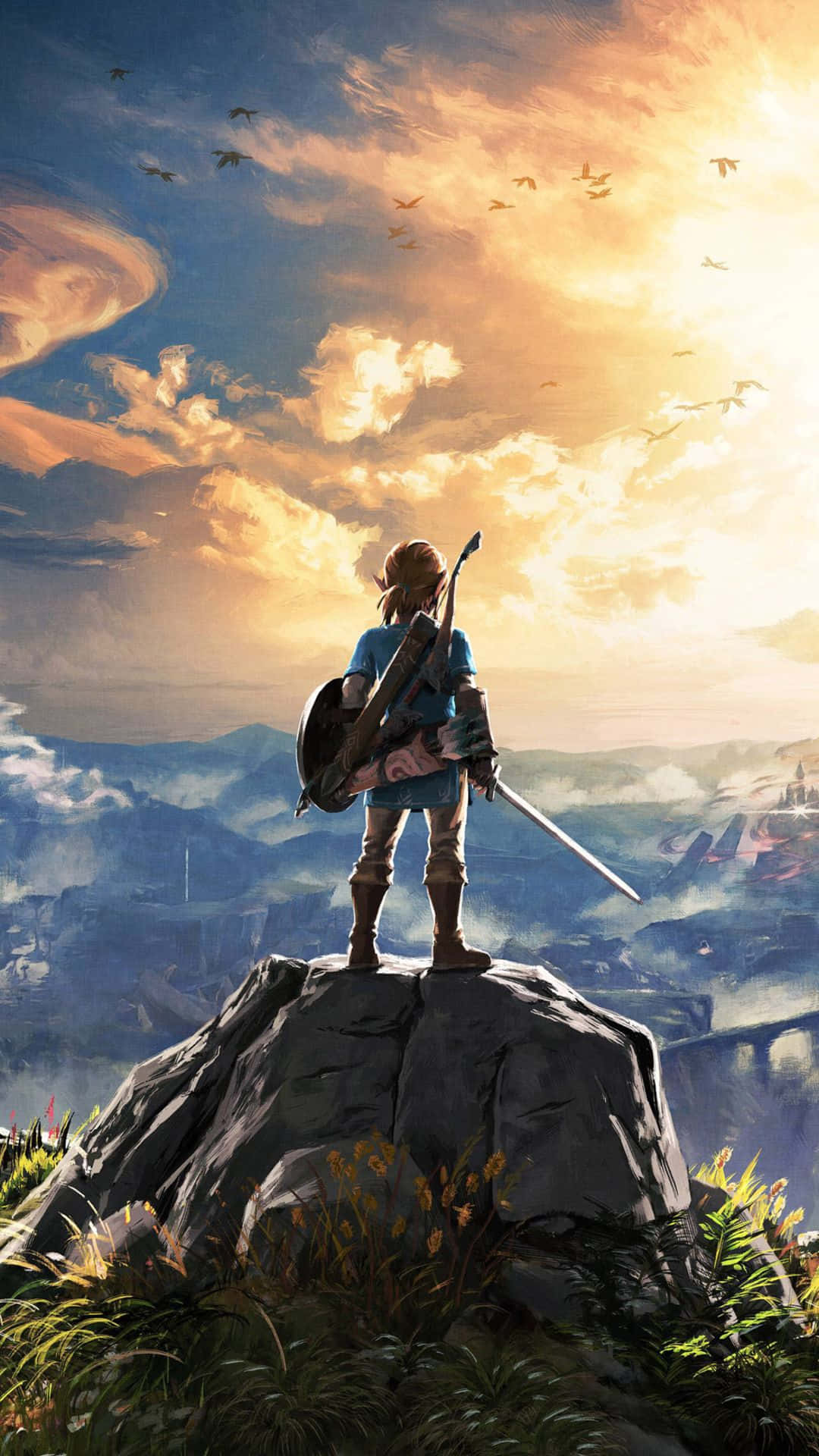Link na Nakatayo sa Isang Bato sa Zelda BOTW Wallpaper