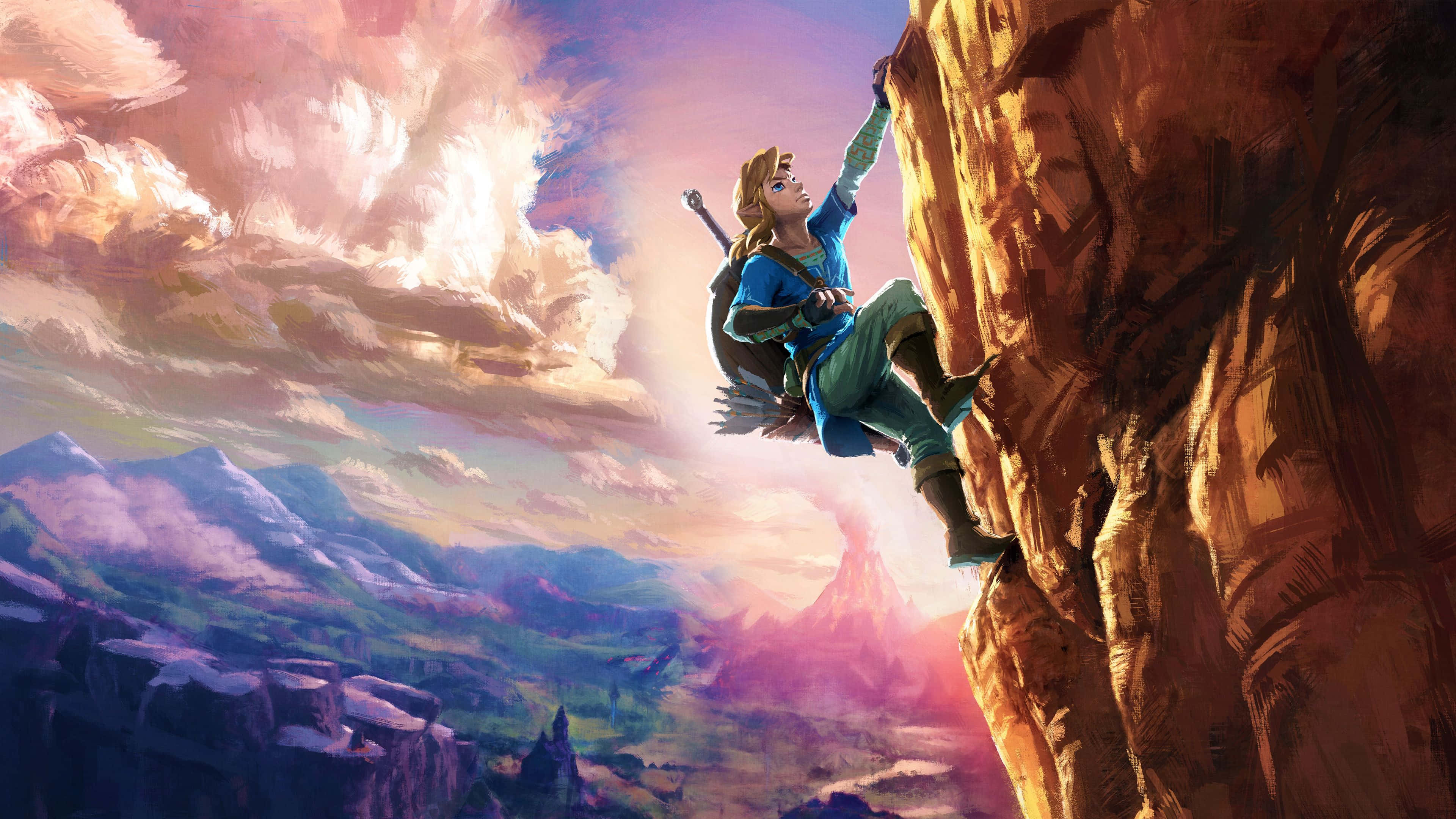 Link na Umaakyat sa Bundok sa Zelda BOTW Wallpaper