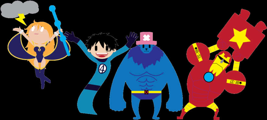 Linya ng mga Animated na Karakter na Nagkrus Wallpaper